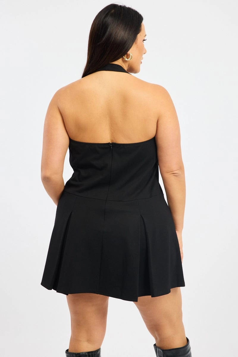Black Halter Neck Pleated Minidress Clean Flow Social Charm