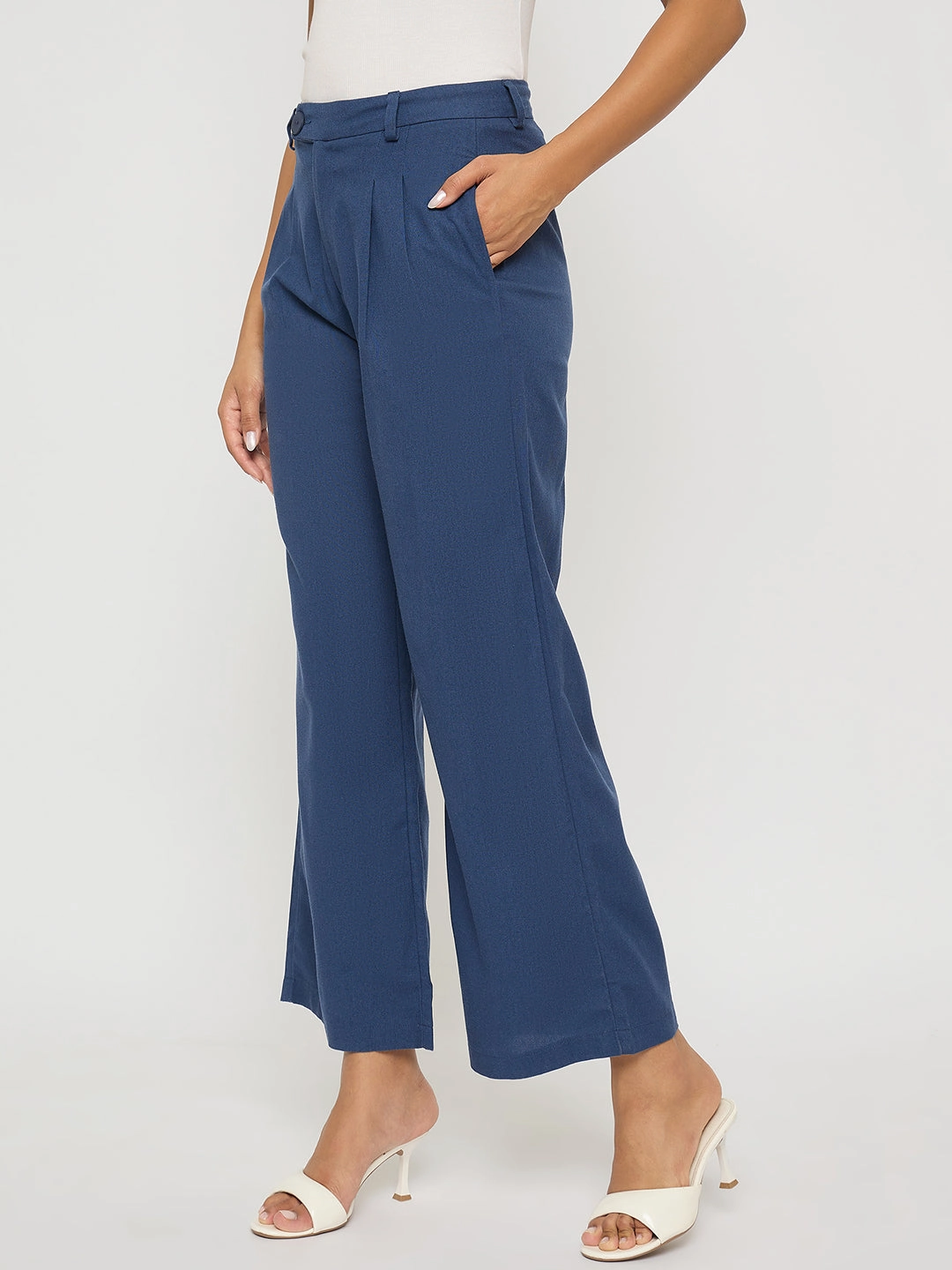 All Purpose Wear Madame Solid Navy Blue Rayon Blend Gurkha Trousers