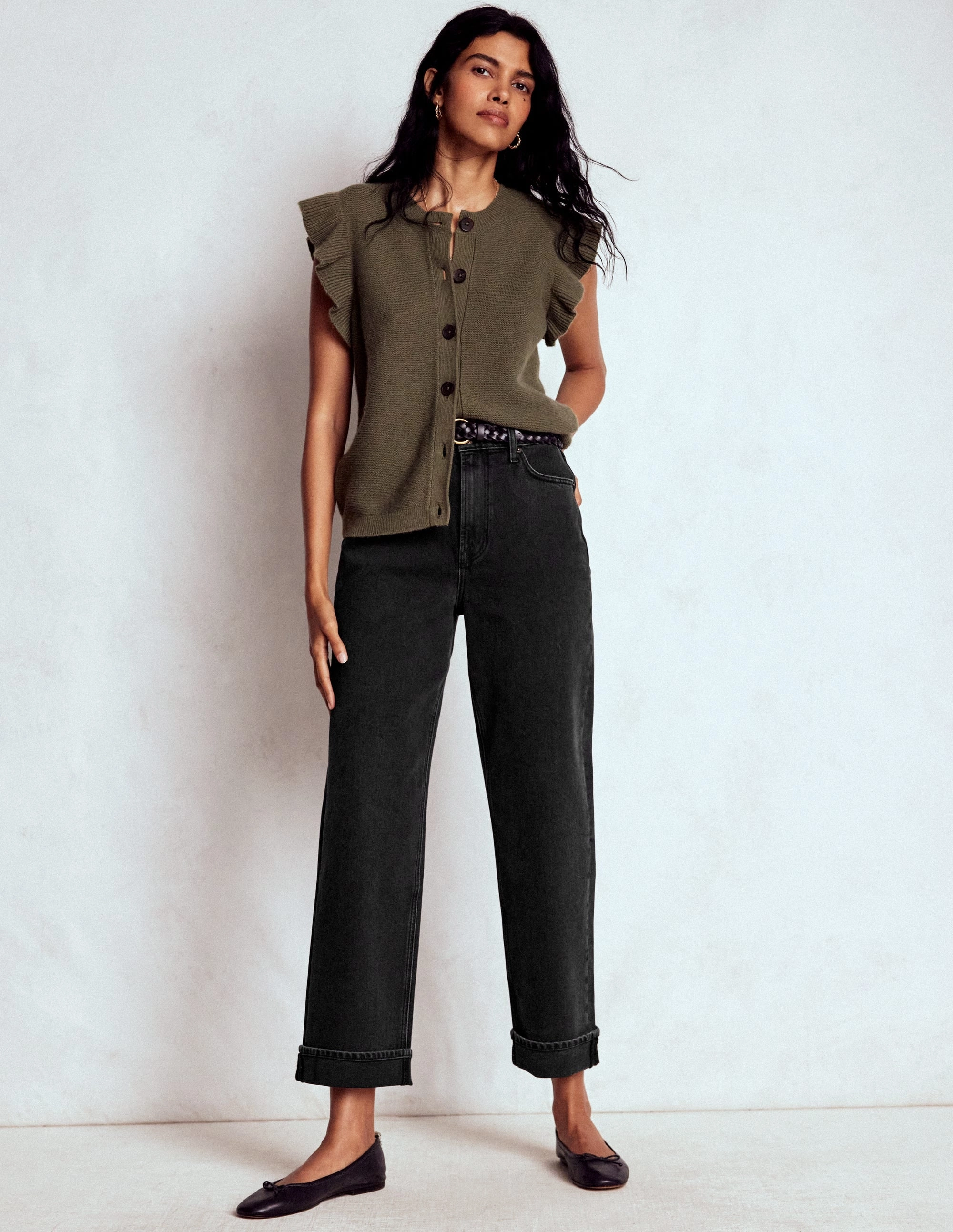 Mid Rise Straight Leg Jeans-Washed Black Relaxed Fit Design MultiPocketSystem