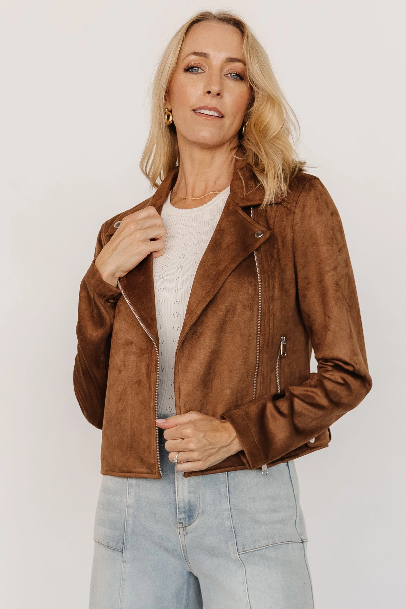 Heat Reflective Tech Marisa Faux Suede Jacket | Caramel