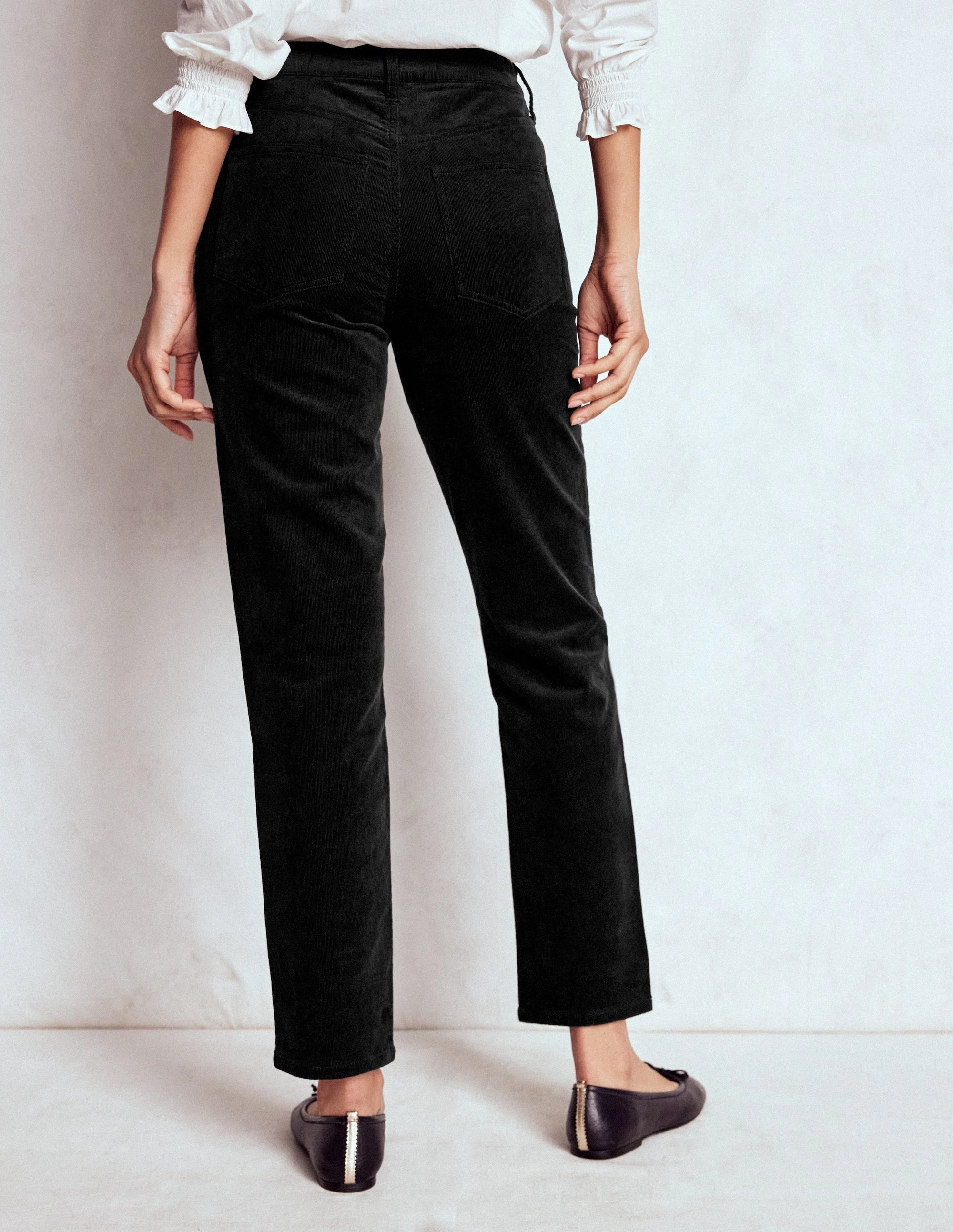 Durable Seams High-Waisted Cord Slim Jeans-Black