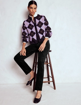 High-Waisted Cord Slim Jeans-Black Stylish Cut Seam-Free