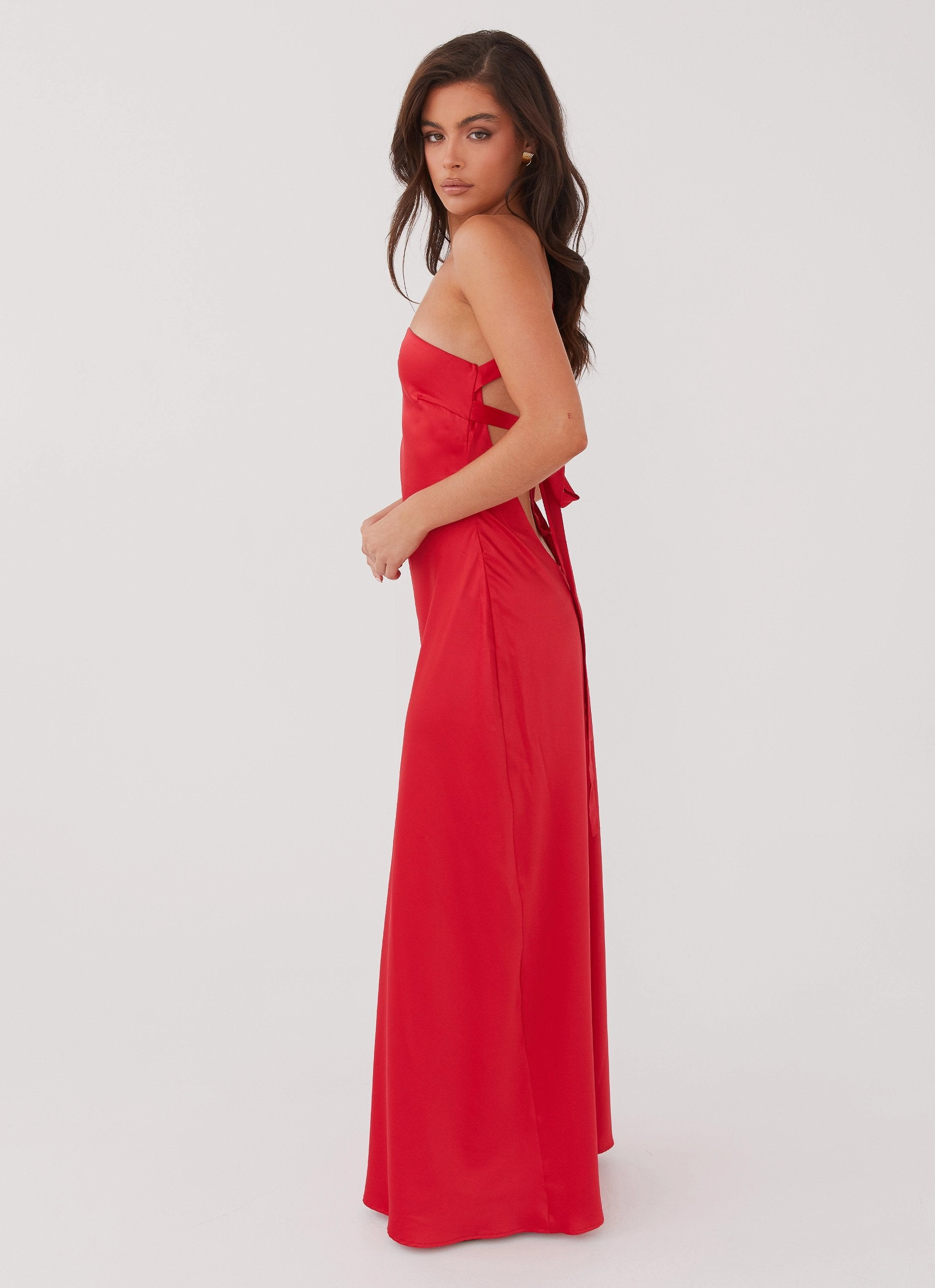 Golden Scene Effortless Mood Delancy One Shoulder Maxi Dress - Rouge Red