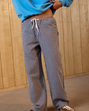 Gingham Drawstring Pants - Navy Blue/White Hygienic Inner Layer