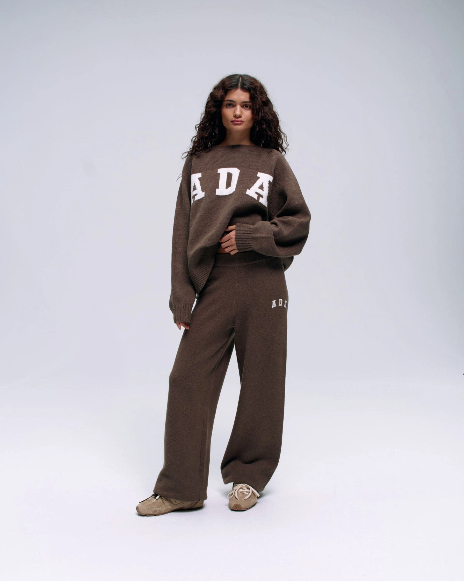 Effortless Design Everyday Ease ADA Knit Straight Leg Sweatpants - Dark Cocoa Brown/Cream