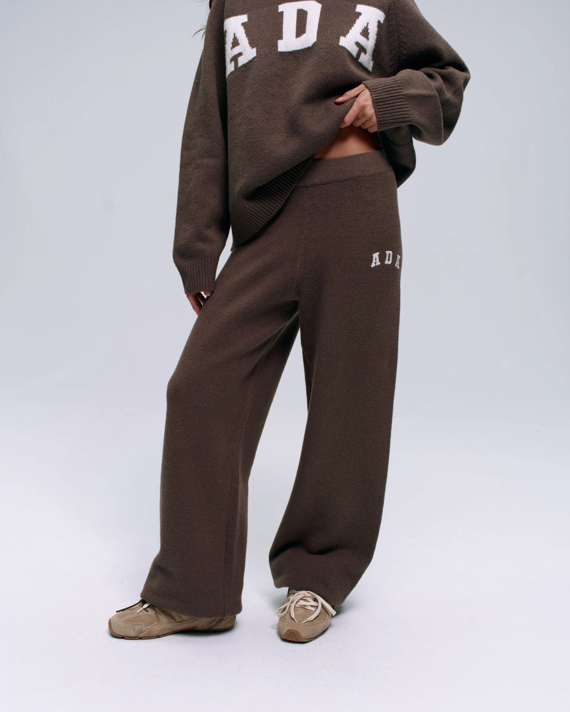 ADA Knit Straight Leg Sweatpants - Dark Cocoa Brown/Cream Stretch Movement Quick Access Zippers