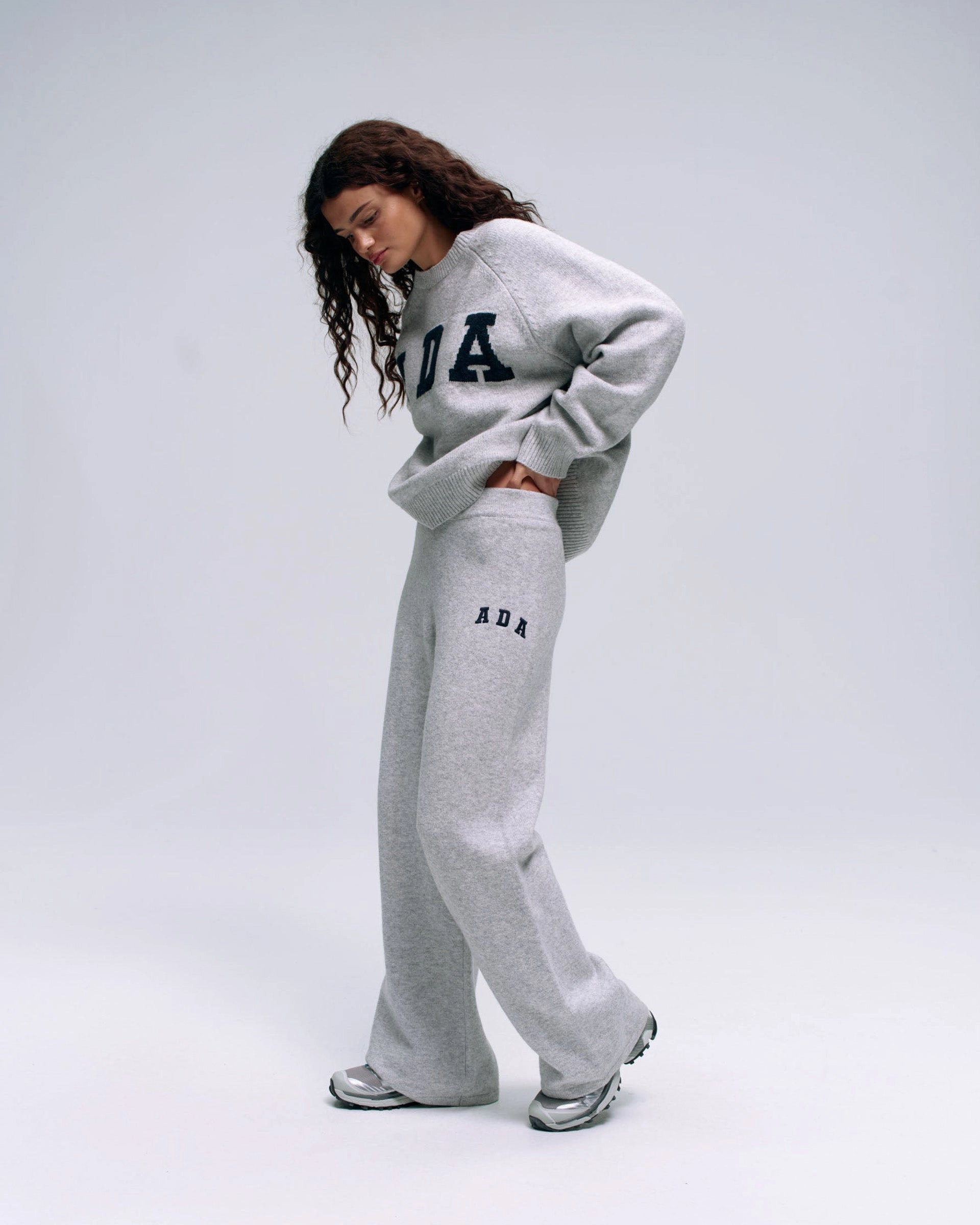 ADA Knit Straight Leg Sweatpants  - Light Grey Melange/Navy Blue StretchWaistband QuickDryTechnology