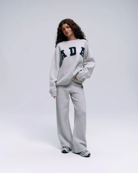 Soft and Light No Gap Waist ADA Knit Straight Leg Sweatpants  - Light Grey Melange/Navy Blue
