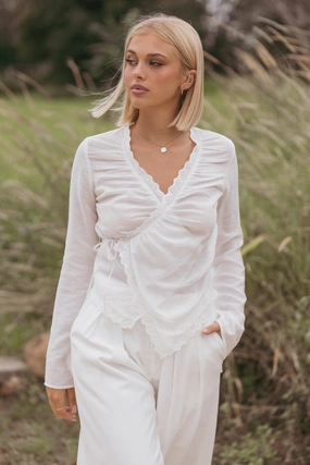 Adira Wrap Blouse - White hypoallergenic material Matte Finish