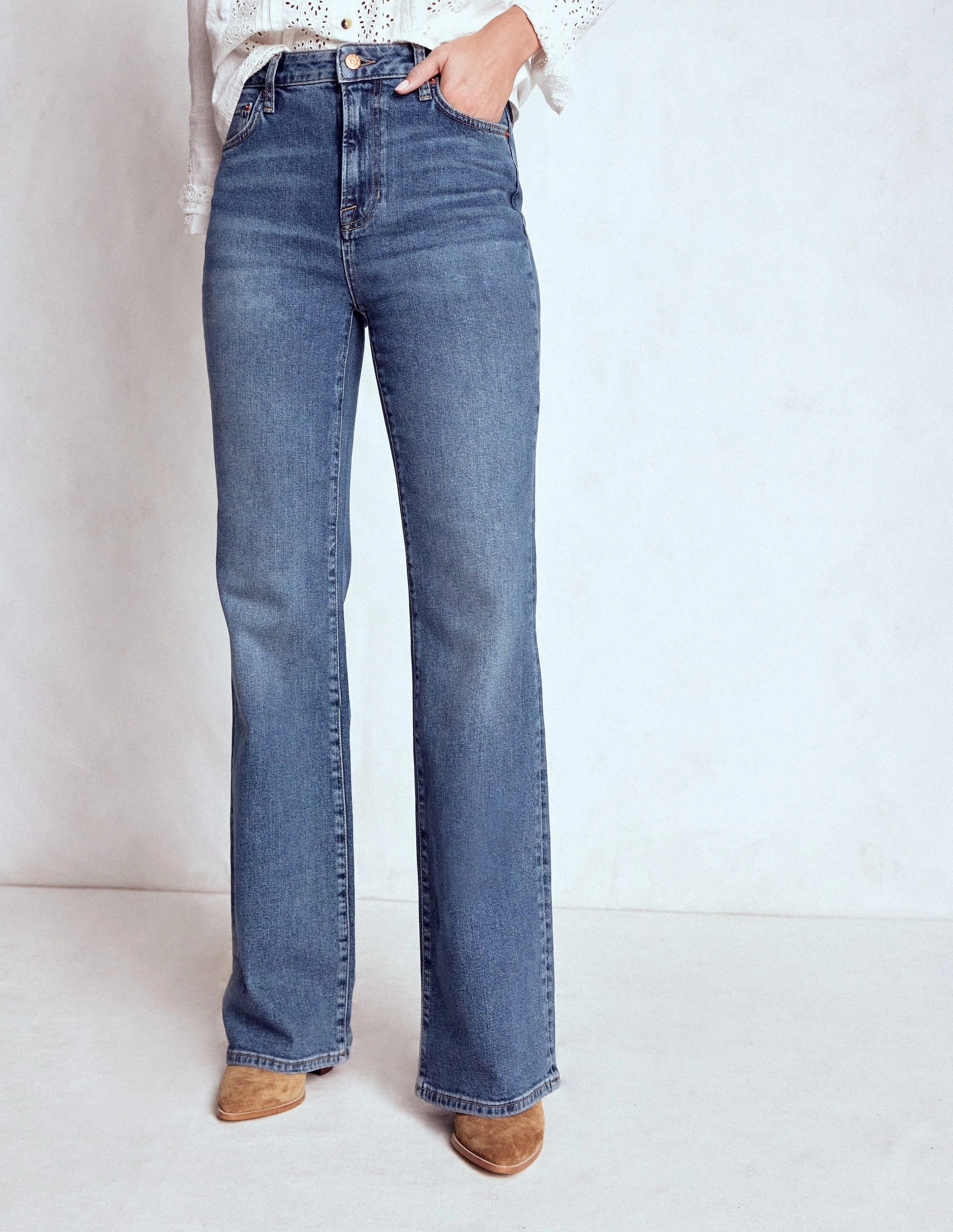 Stay Active Layer-Friendly High Rise Fitted Flare Jeans-Mid Vintage