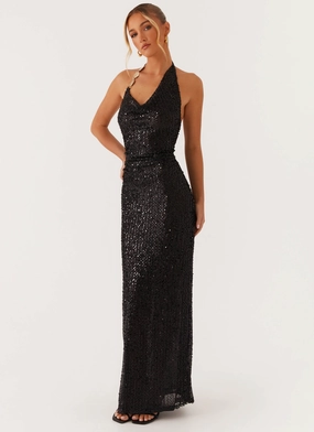 Lounge Outfit After Tonight Sequin Cowl Neck Maxi Dress - Black