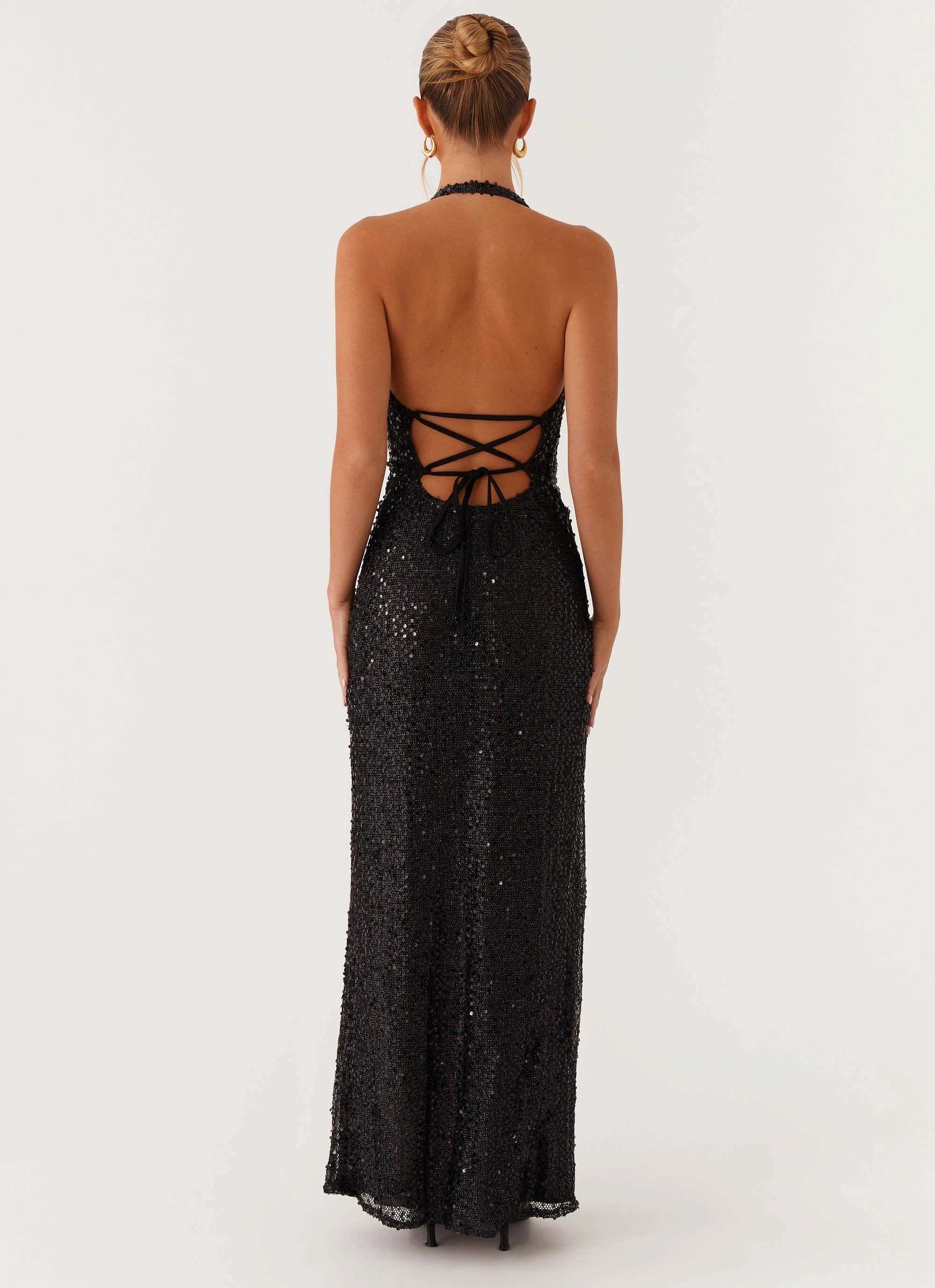 Dreamy Look After Tonight Sequin Cowl Neck Maxi Dress - Black