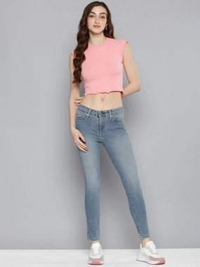 Slim Modern Streetwear Fan Night Out Women's 711 Blue Skinny Fit Mid Rise Jeans