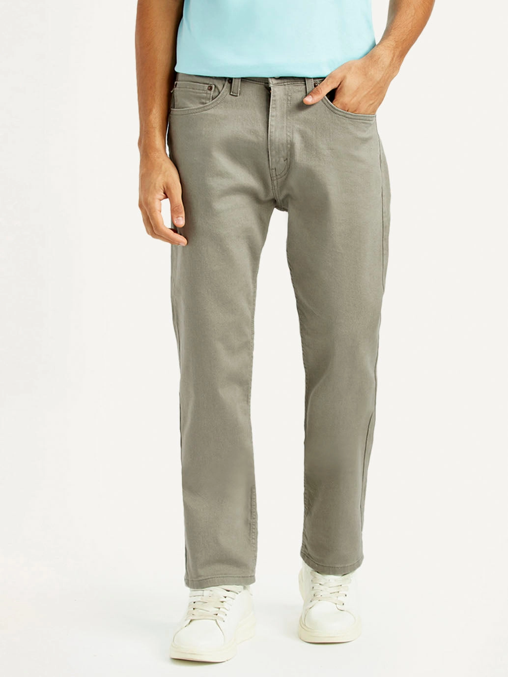 Men's 505 Grey Overdyed Straight Fit Mid Rise Jeans Minimalist Pocket Design