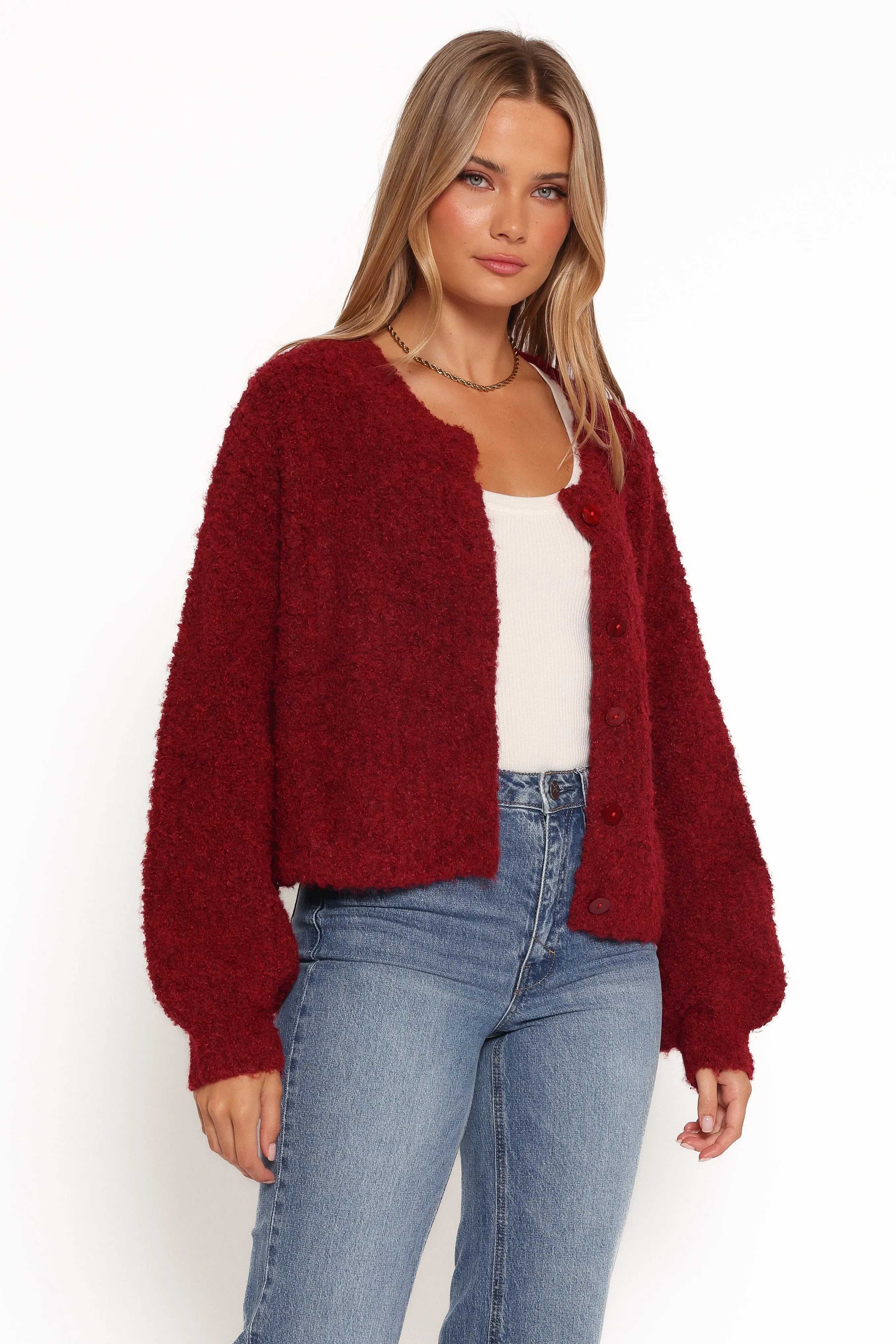 Urban Trendy MultiDirectional Stretch Albertine Cardigan - Wine