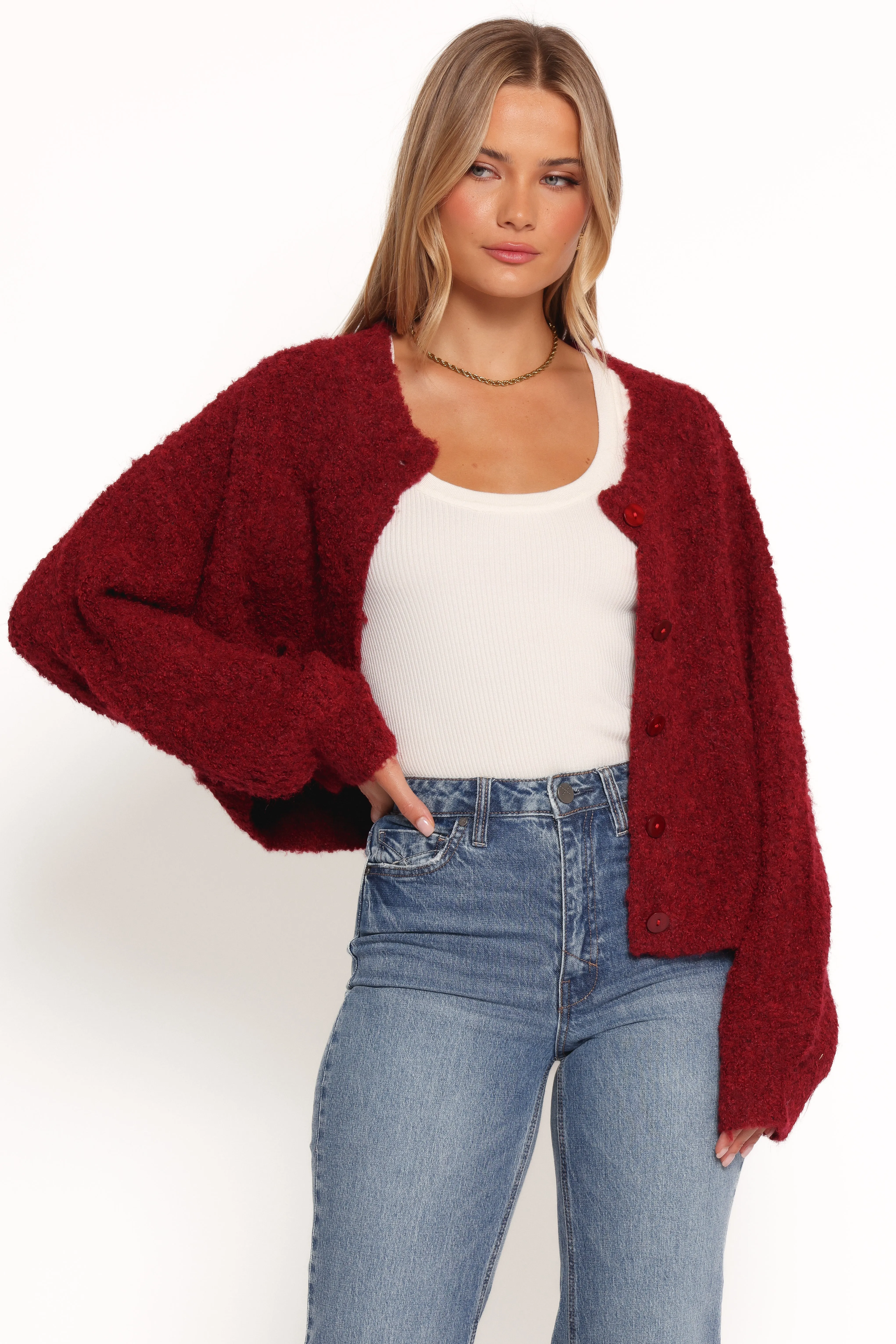Twisted Cable Pattern Albertine Cardigan - Wine