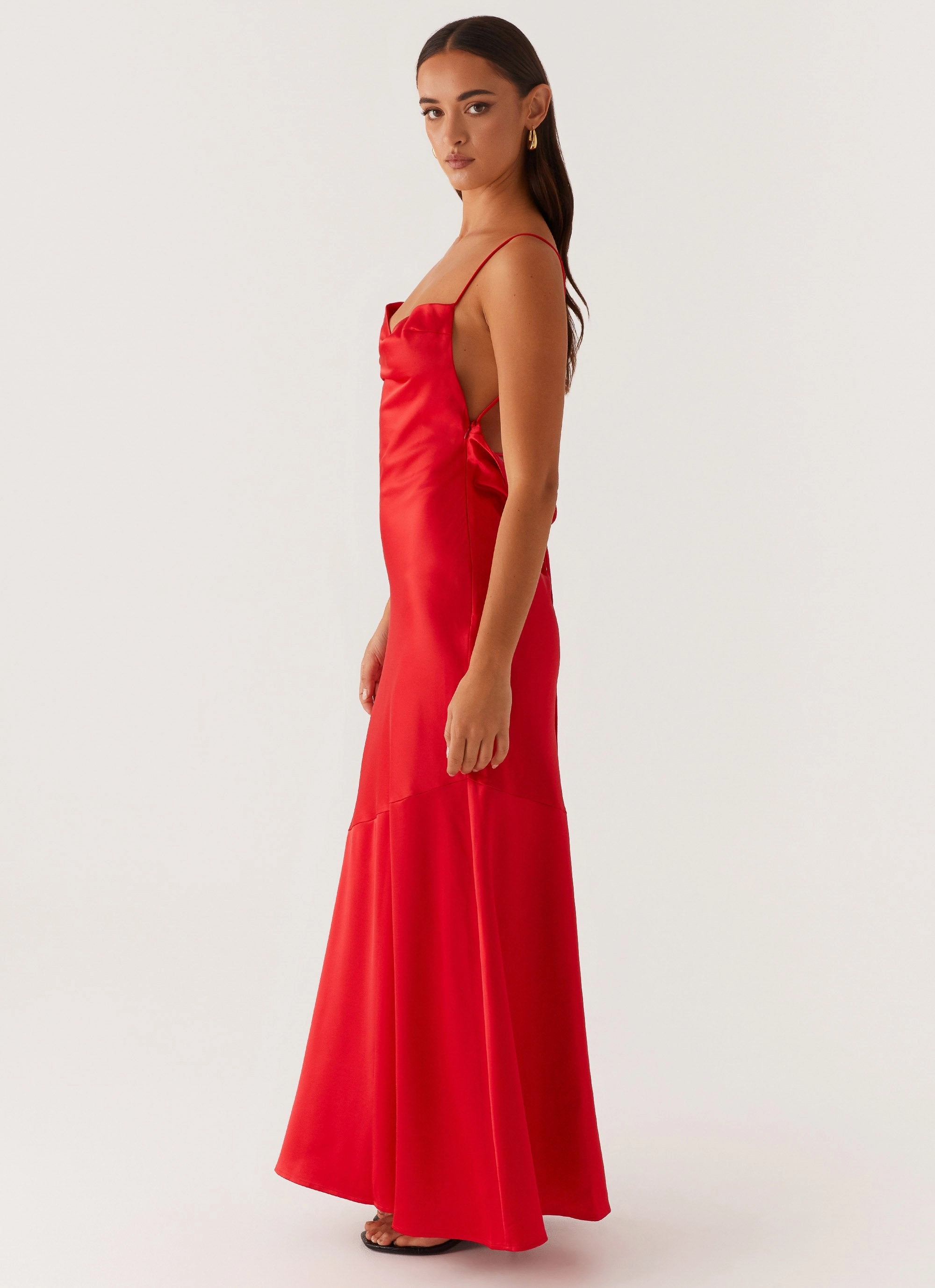 Alianna Cowl Neck Satin Maxi Dress - Red Day Romance