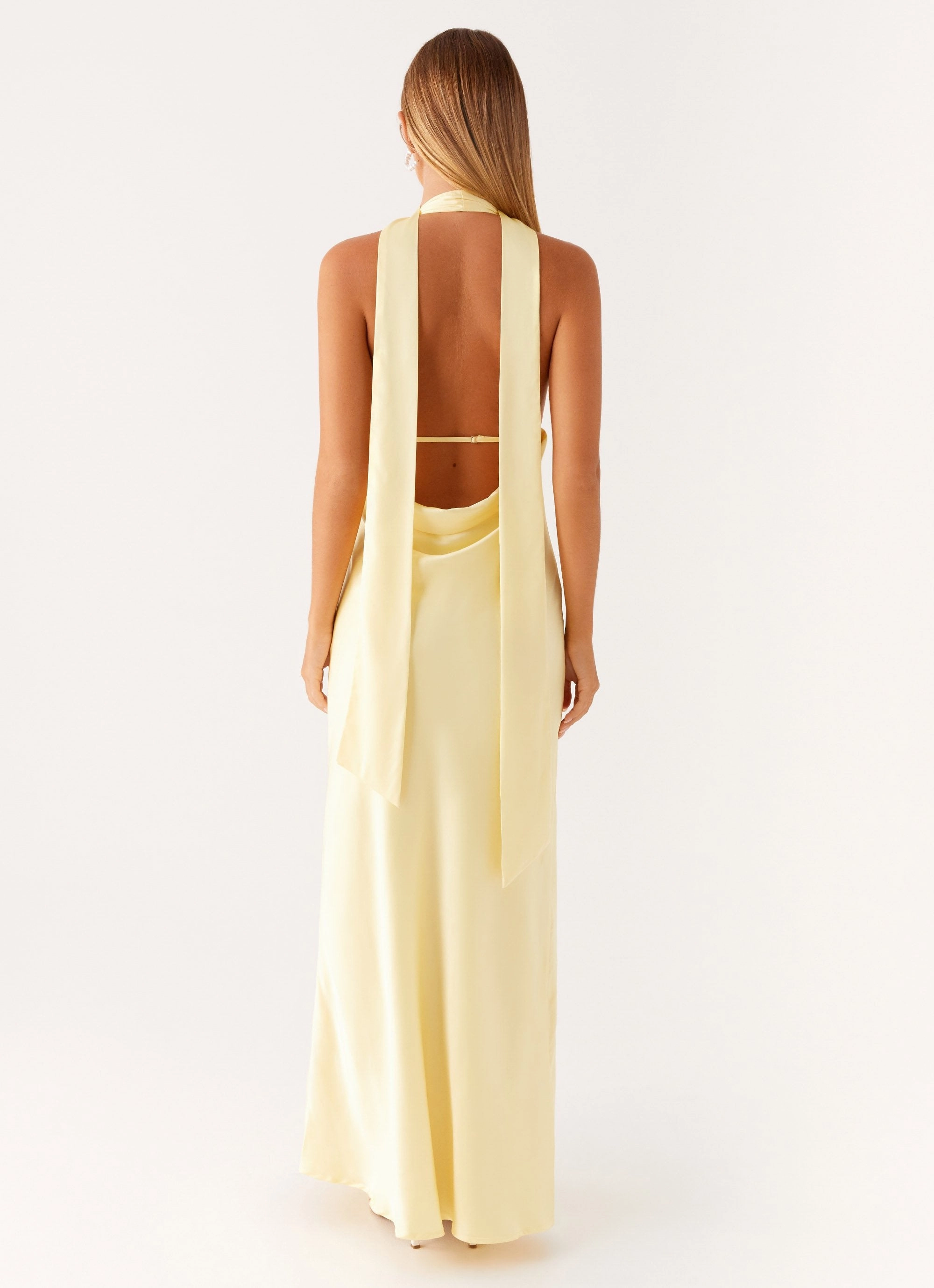 Young Edge Alicia Satin Halter Maxi Dress - Yellow