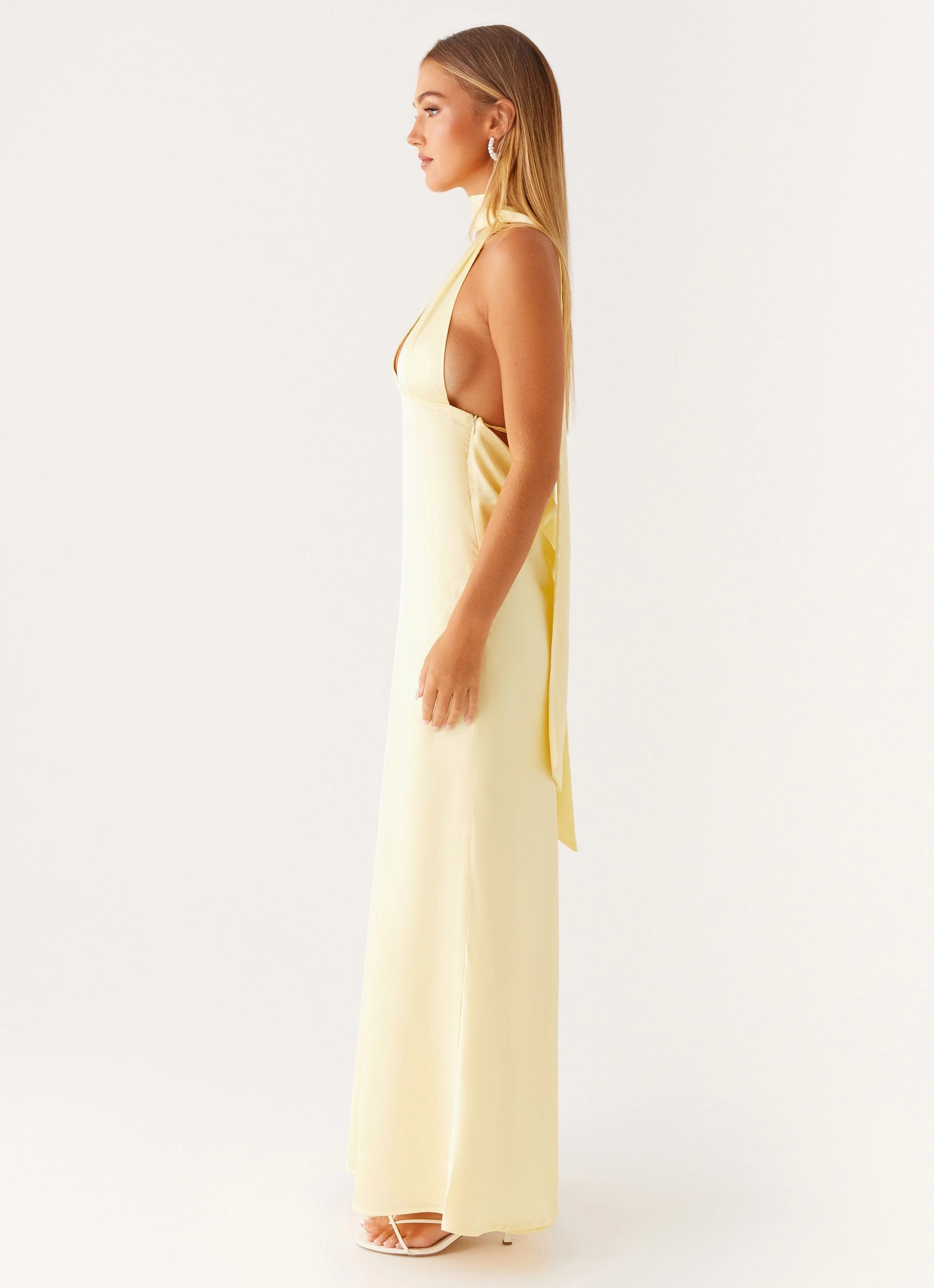 Alicia Satin Halter Maxi Dress - Yellow Vibrant Spirit