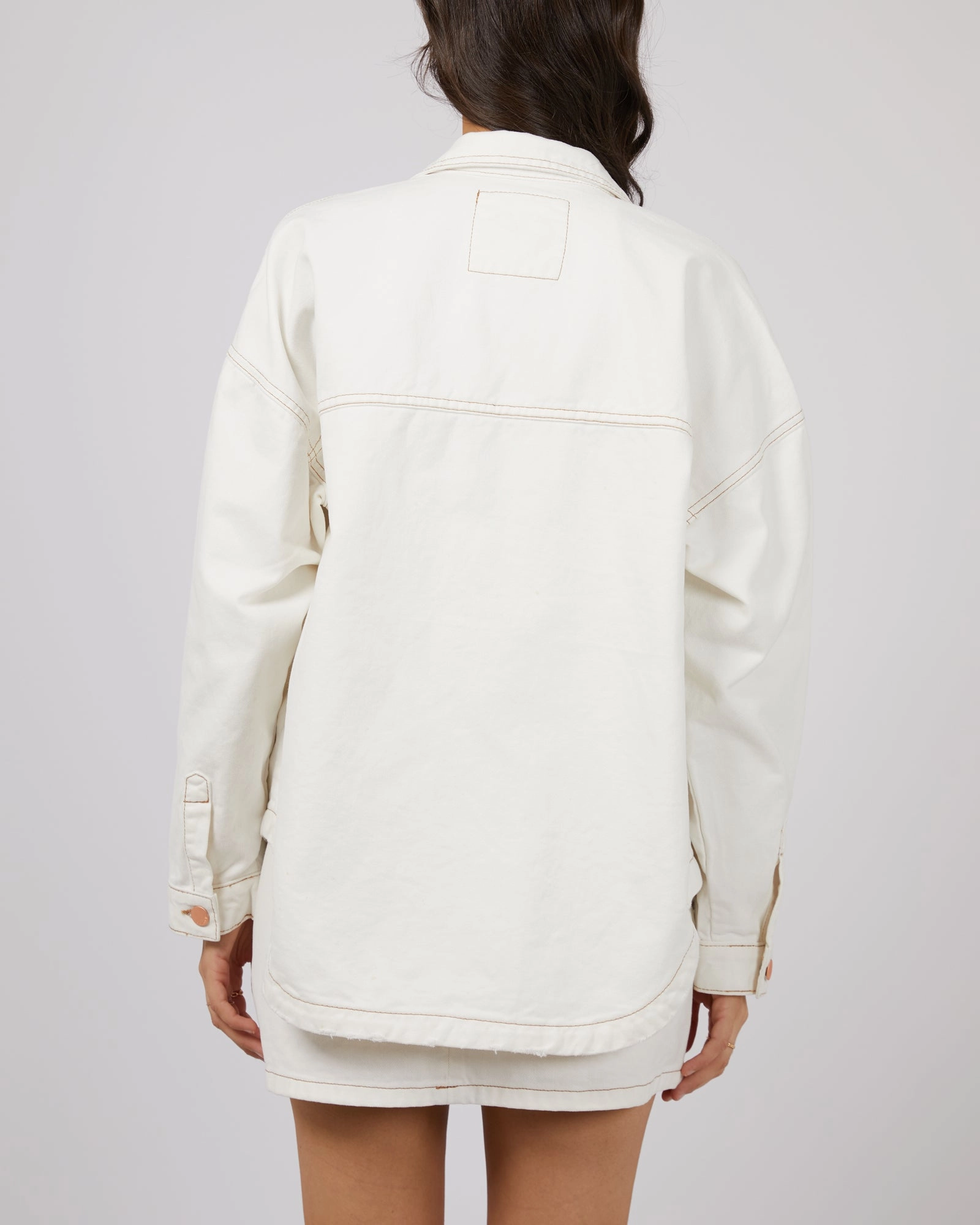 Static Dissipating Threading All About Eve Coco Denim Shacket Vintage White