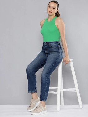 Smooth Loose Versatile Women's Blue Wedgie Straight Fit High Rise Jeans