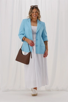 Modern Utility Shine On Label Avelina Linen Blend Blazer Pale Blue