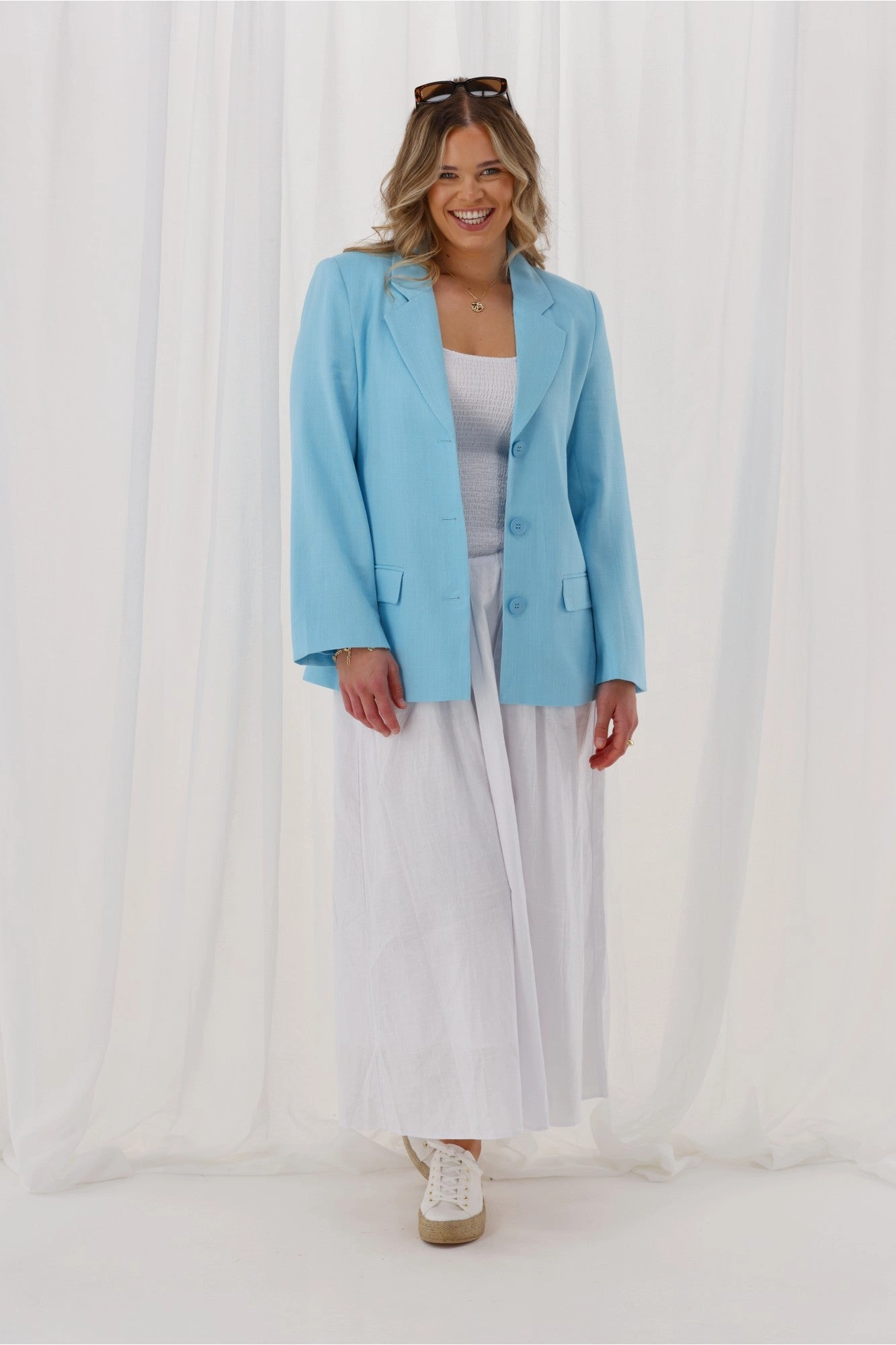 Shine On Label Avelina Linen Blend Blazer Pale Blue WaterRepellentFabric Cool Climate