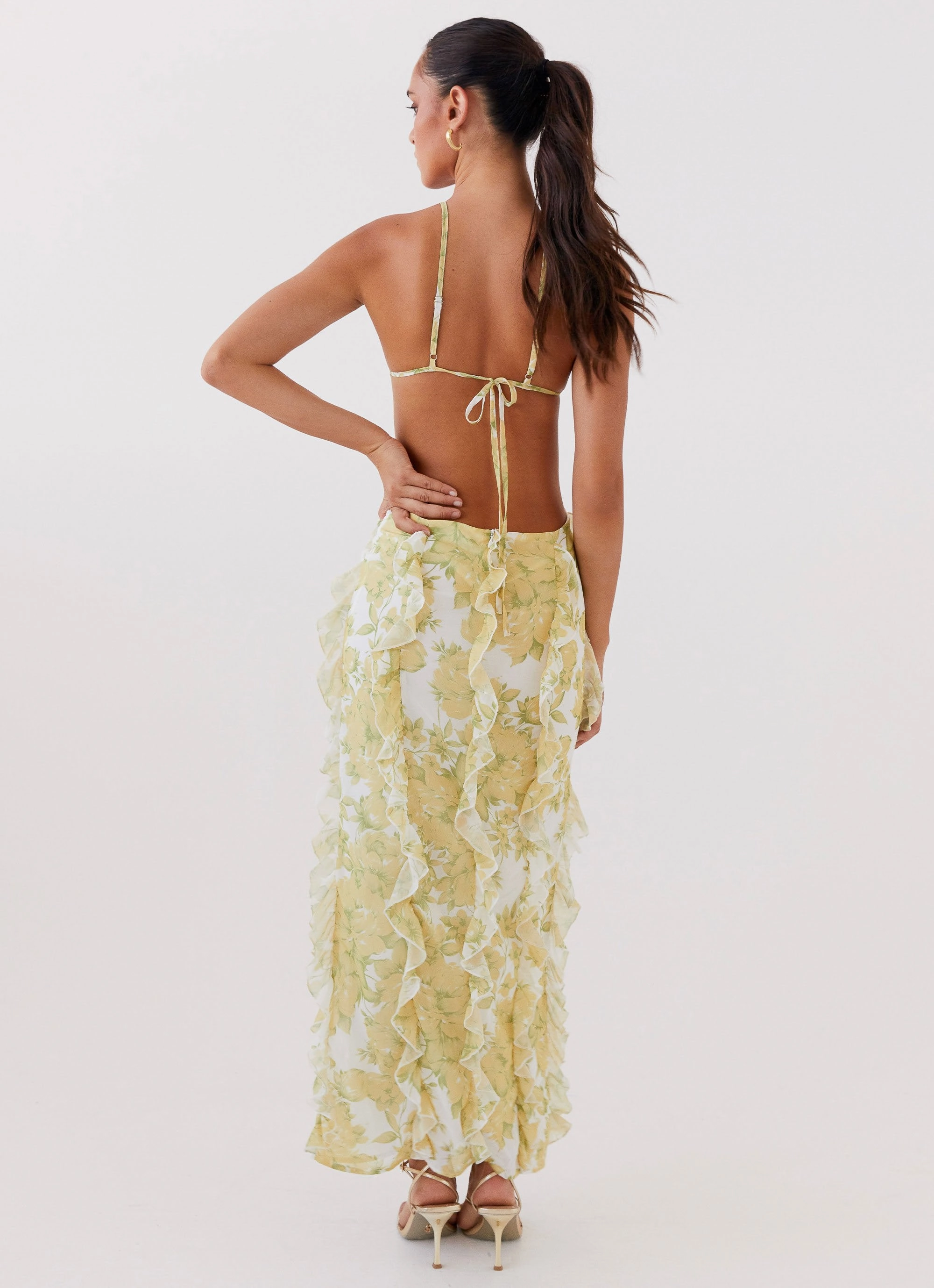 warm tones Sunset Kisses Ruffle Maxi Dress - Daffodil