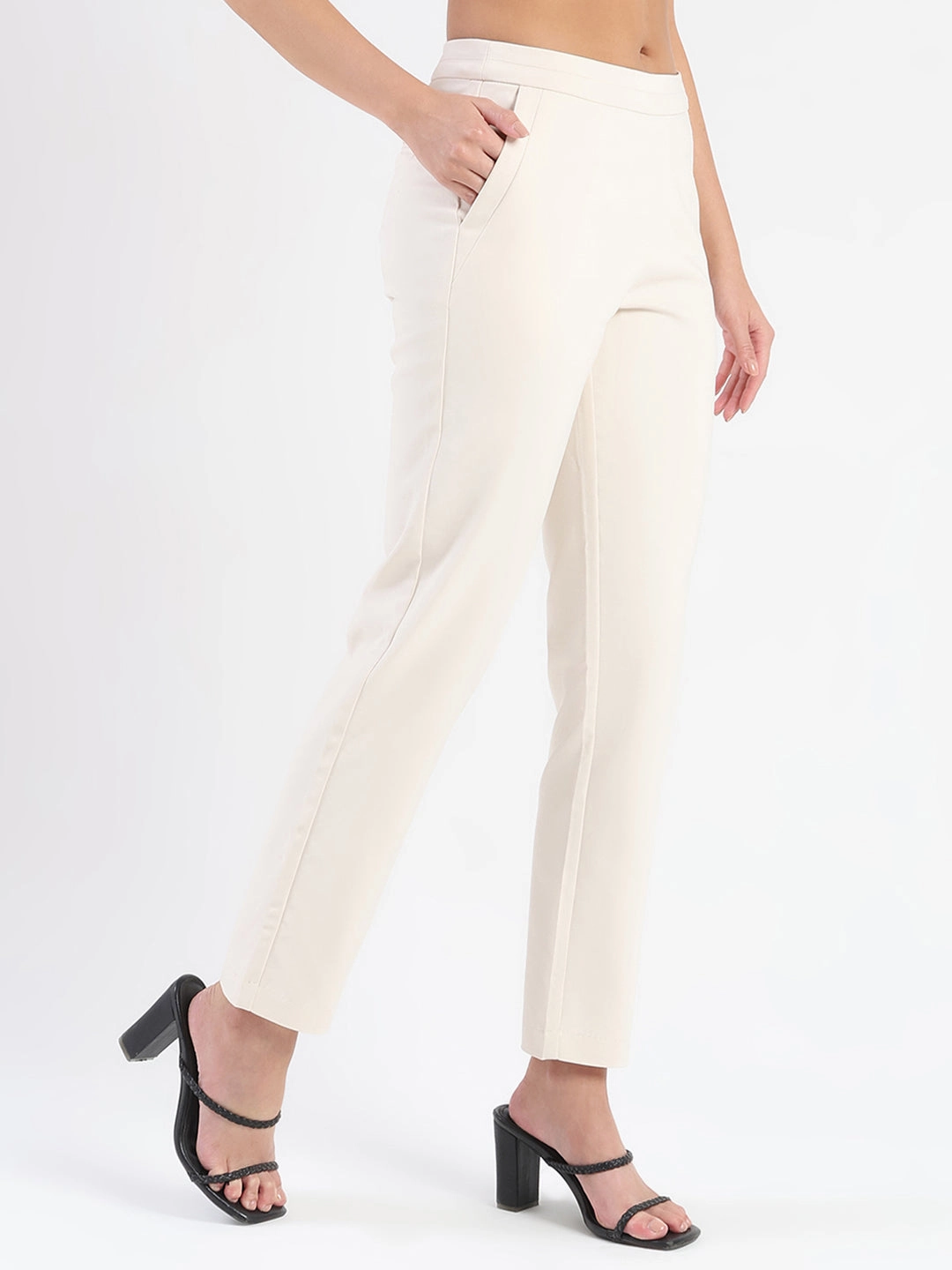 Adaptable Design Madame High-Waist Cotton Blend Ivory Trousers