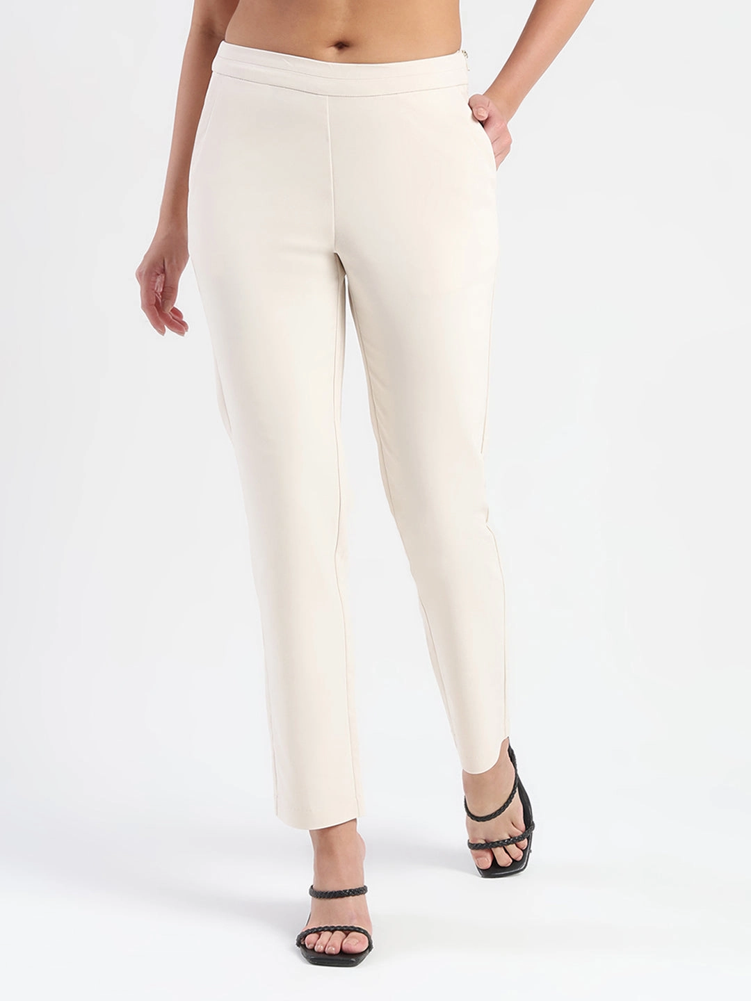 Slimline Fit Madame High-Waist Cotton Blend Ivory Trousers