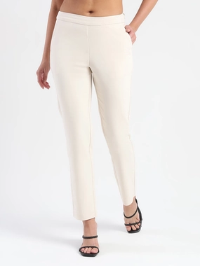 Slimline Fit Madame High-Waist Cotton Blend Ivory Trousers