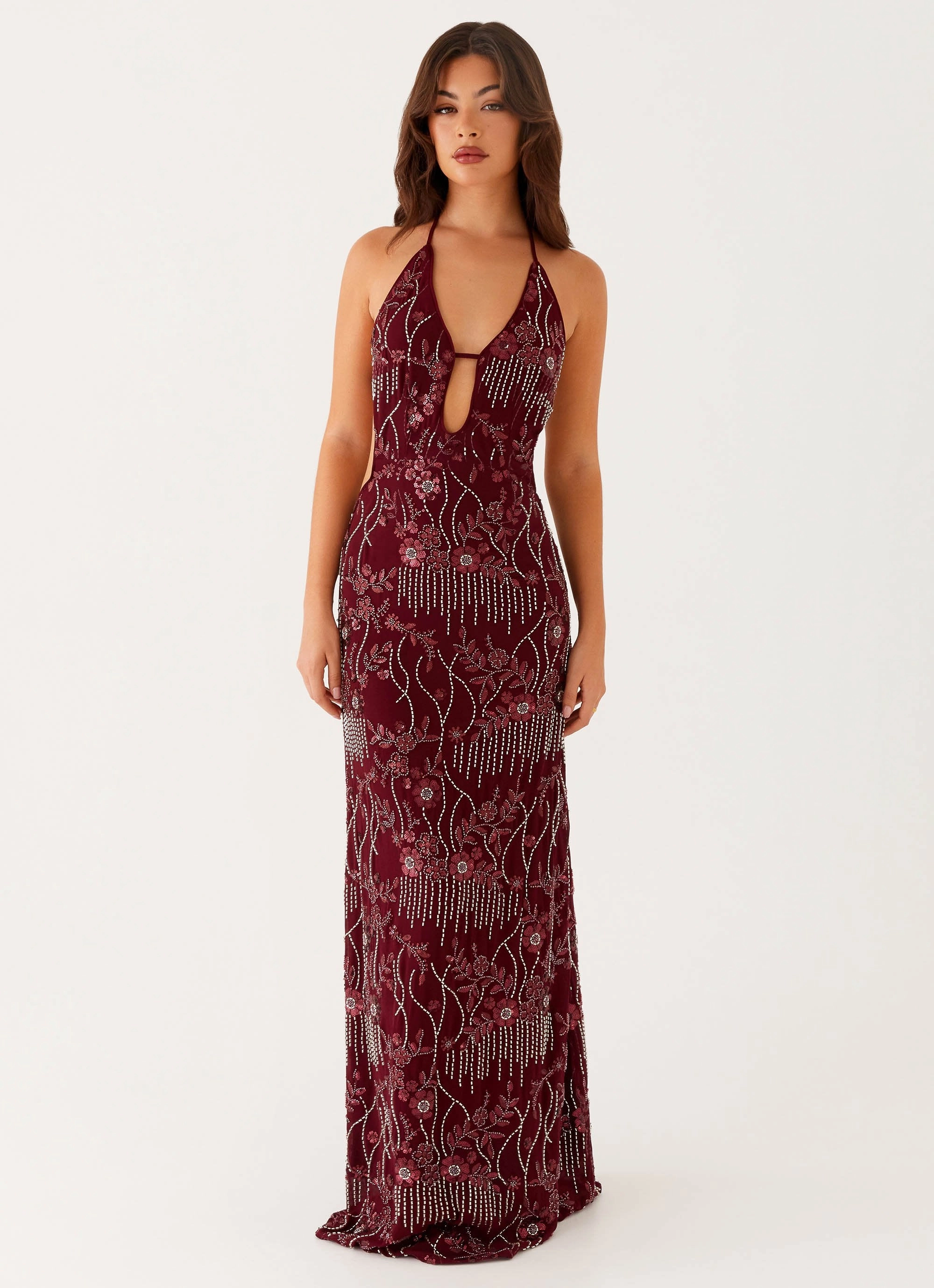 Elegant Piece Crinkle Effect All For Love Maxi Dress - Burgundy