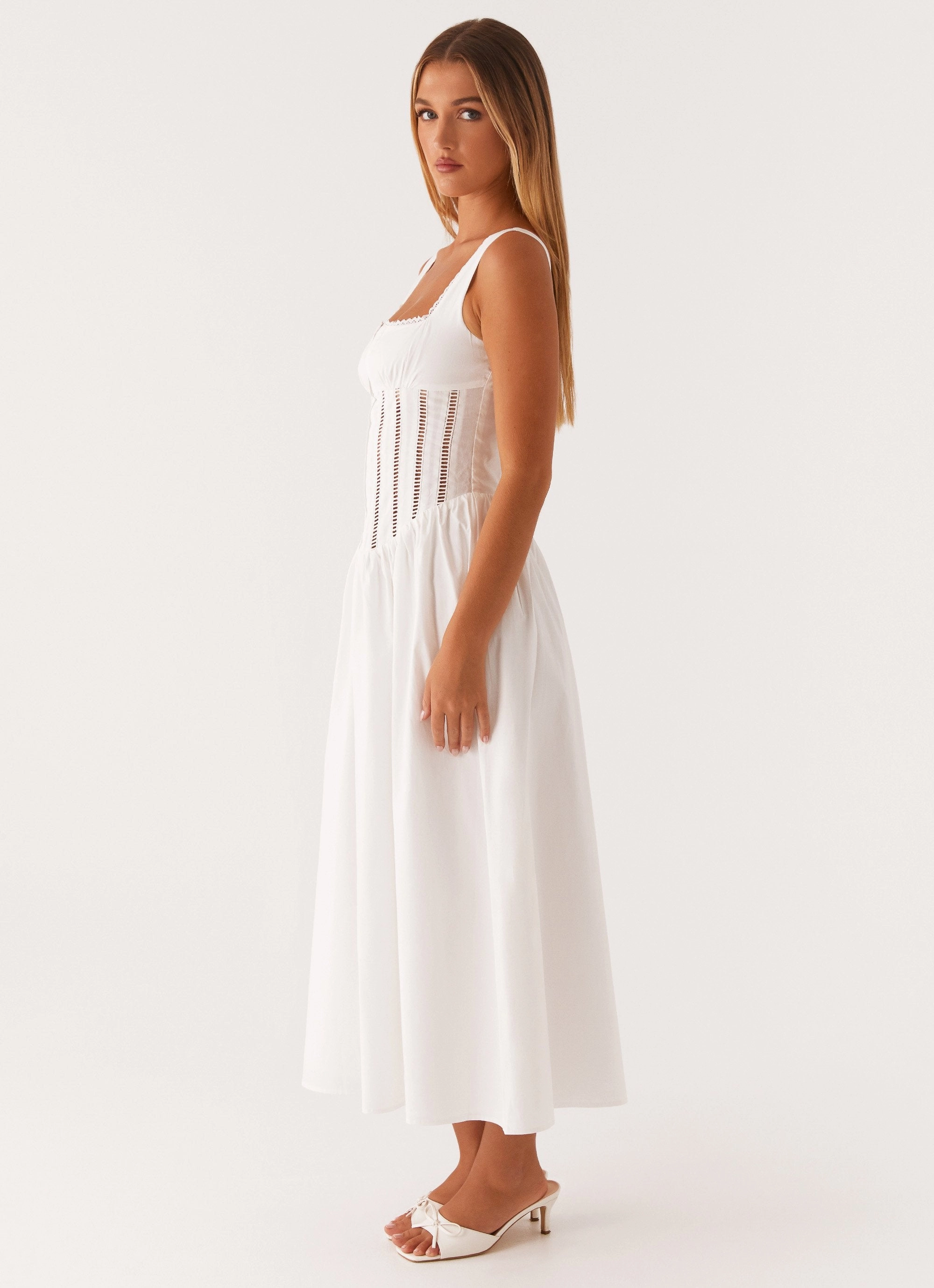 Silk Flow Waiting On You Midi Dress - White