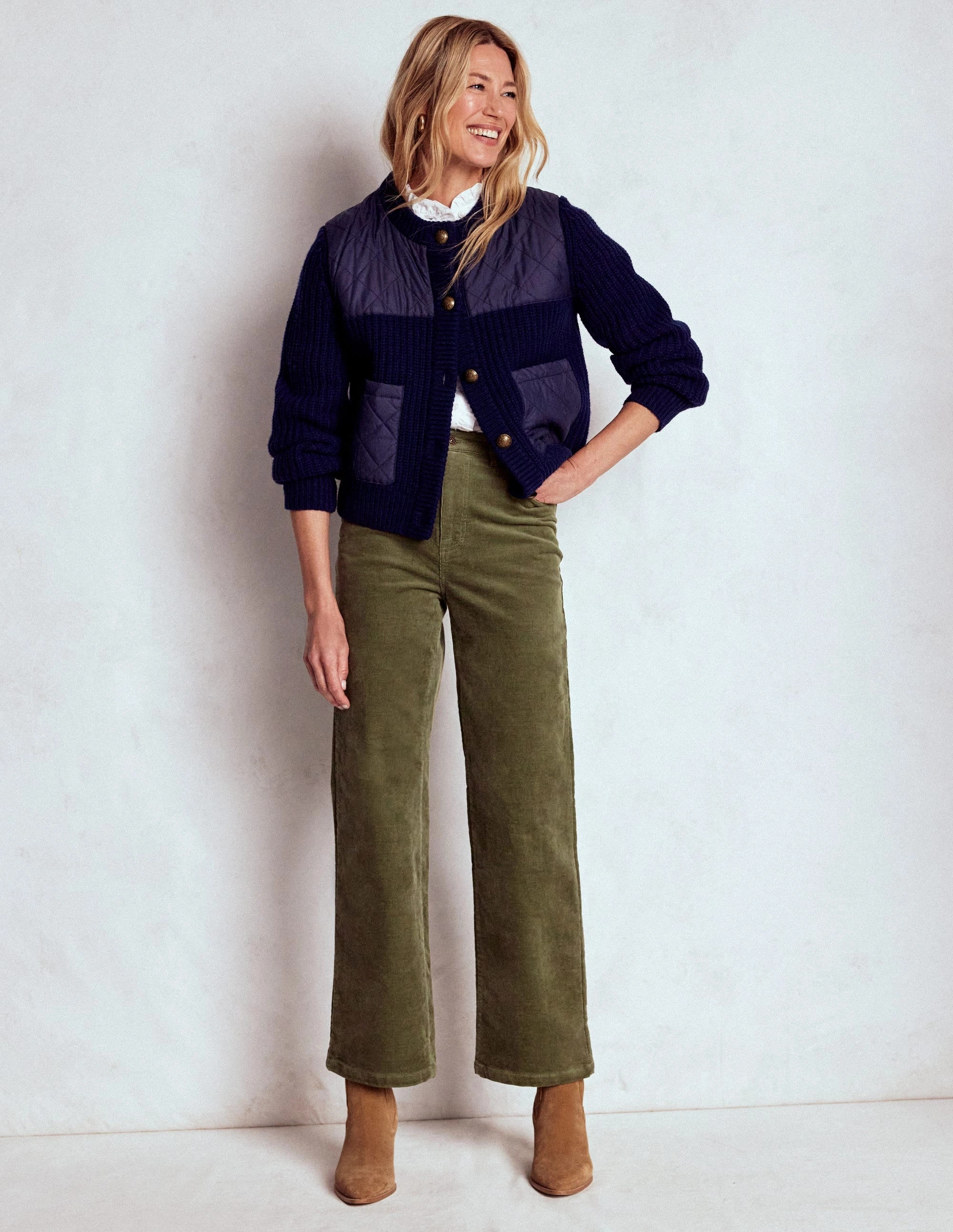 5-Pocket Cord Column Jeans-Green Simple and Cozy