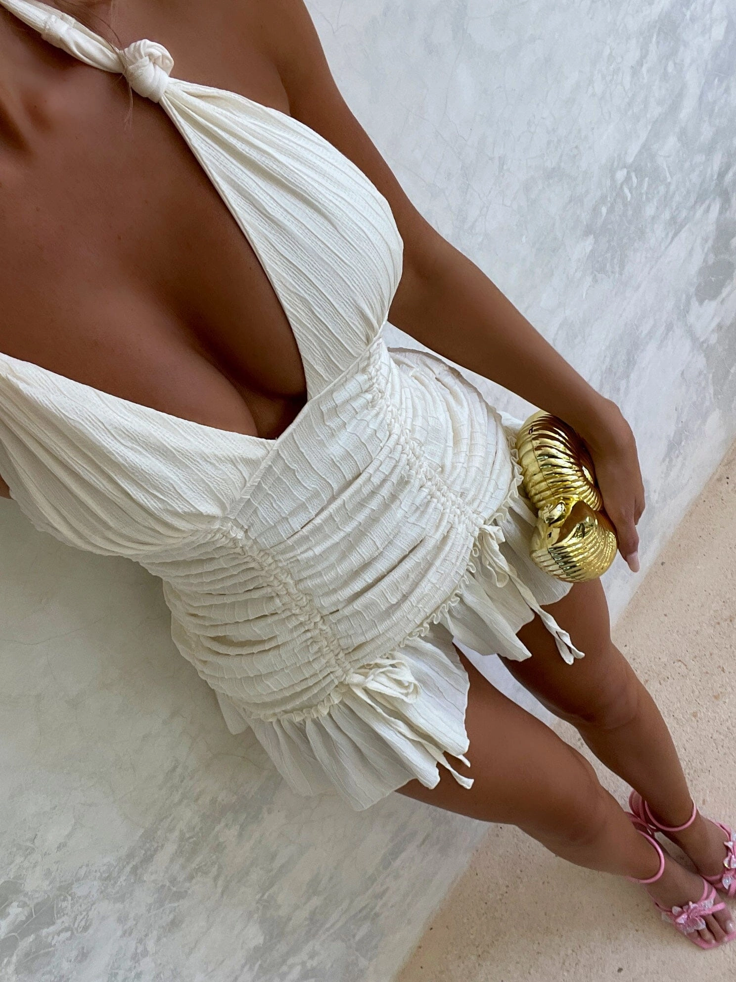 Olive Fresh Trendy Look RIALO MINI DRESS IVORY