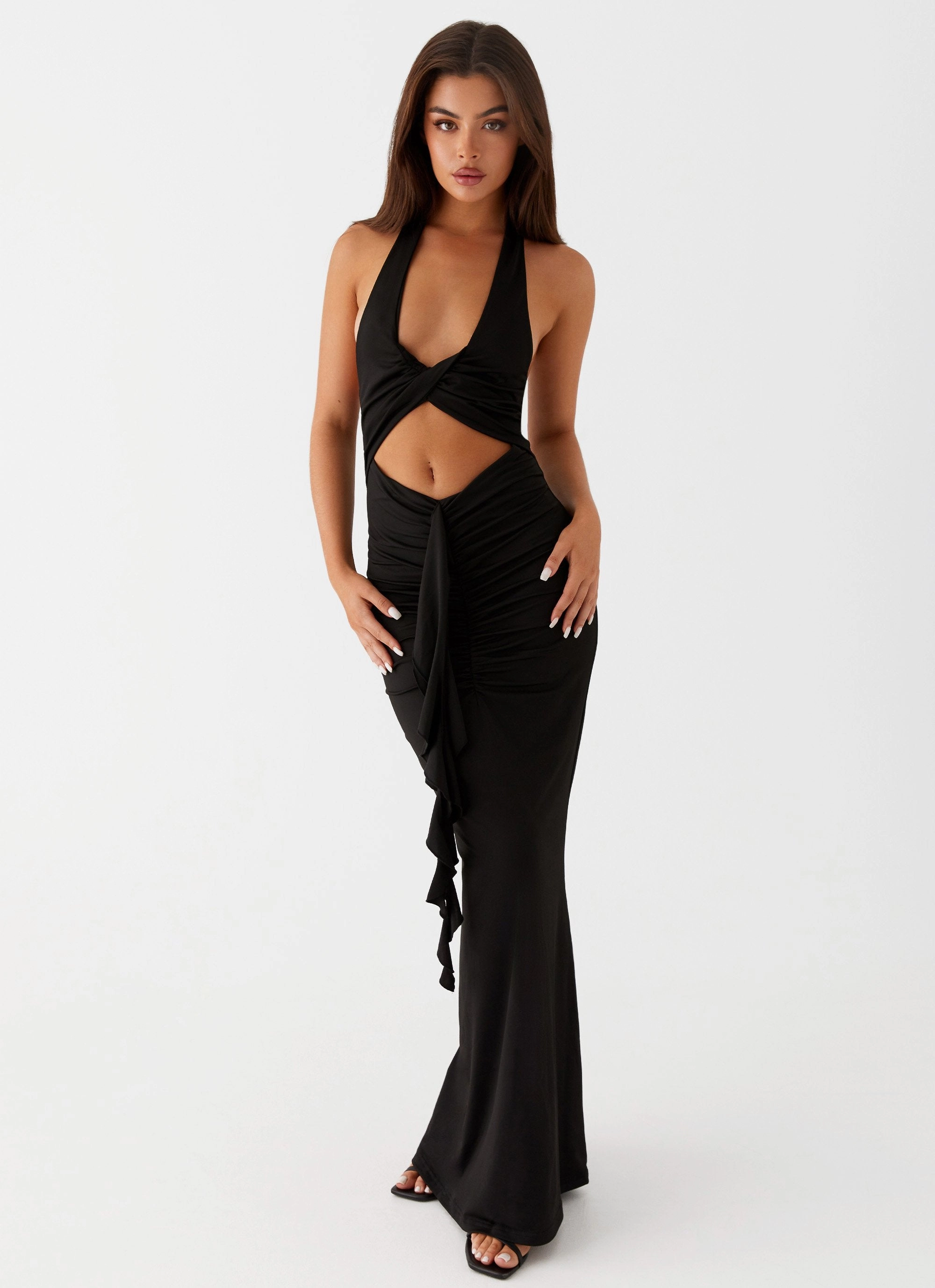 Allanna Frill Maxi Dress - Black Dreamy Touch Subtle Glam