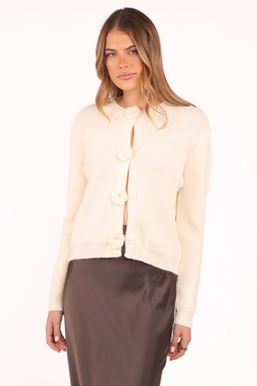 Loop Back Finish Jones Rosette Cardigan - Cream