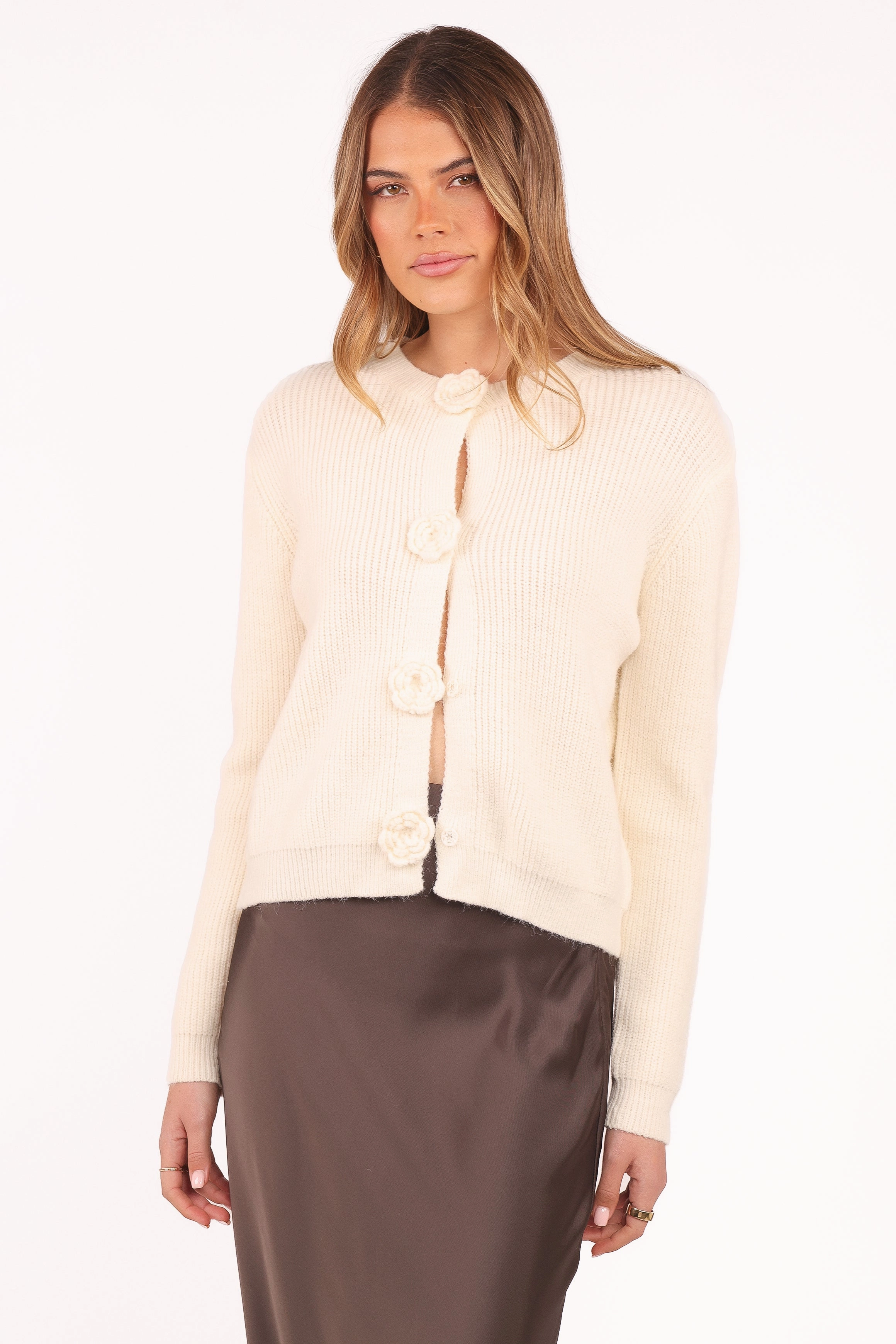 Loop Back Finish Jones Rosette Cardigan - Cream