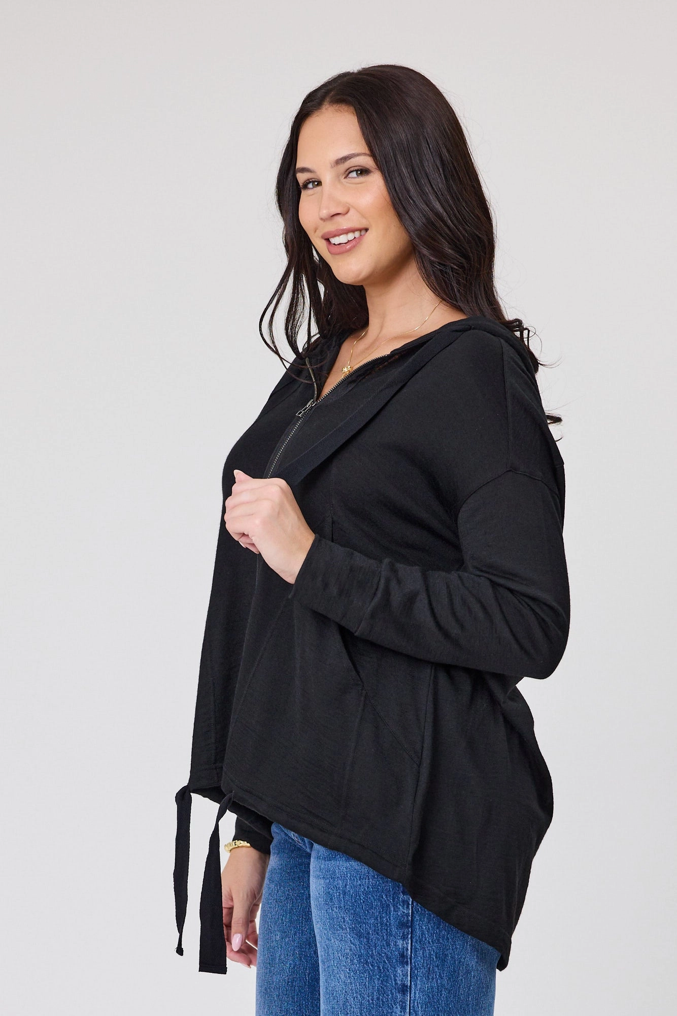 Alpine by Shine On Brooks Zip Front Hoodie Black Elasticized Edging BondedSeams