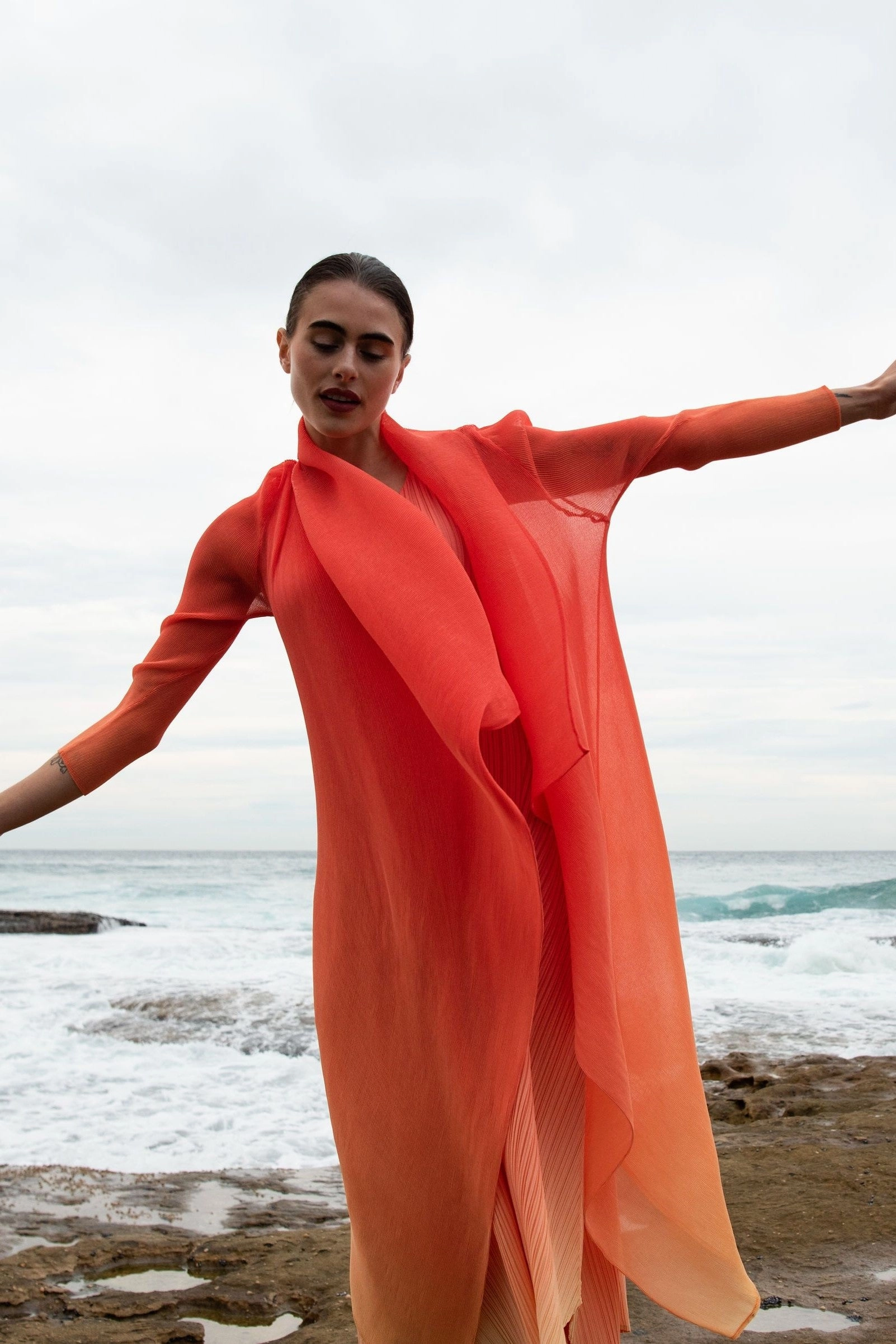 Alquema - AC2404-PL Collare Coat Versatile Layering Options Adjustable Hem Lock System