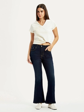 Textured Vibrant Women's 726 Dark Blue Slim Flare Fit High Rise Jeans