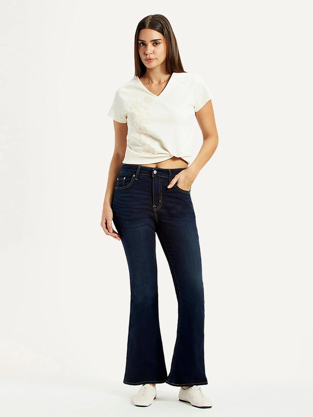 Textured Vibrant Women's 726 Dark Blue Slim Flare Fit High Rise Jeans