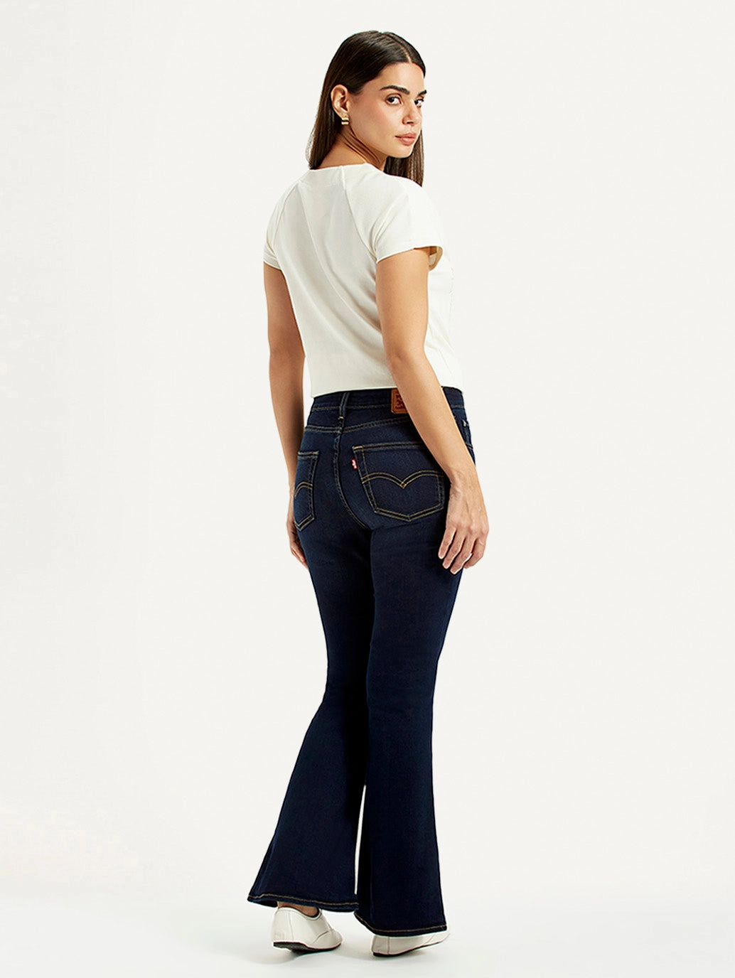 Versatile Design Garment Dyed Texture Women's 726 Dark Blue Slim Flare Fit High Rise Jeans