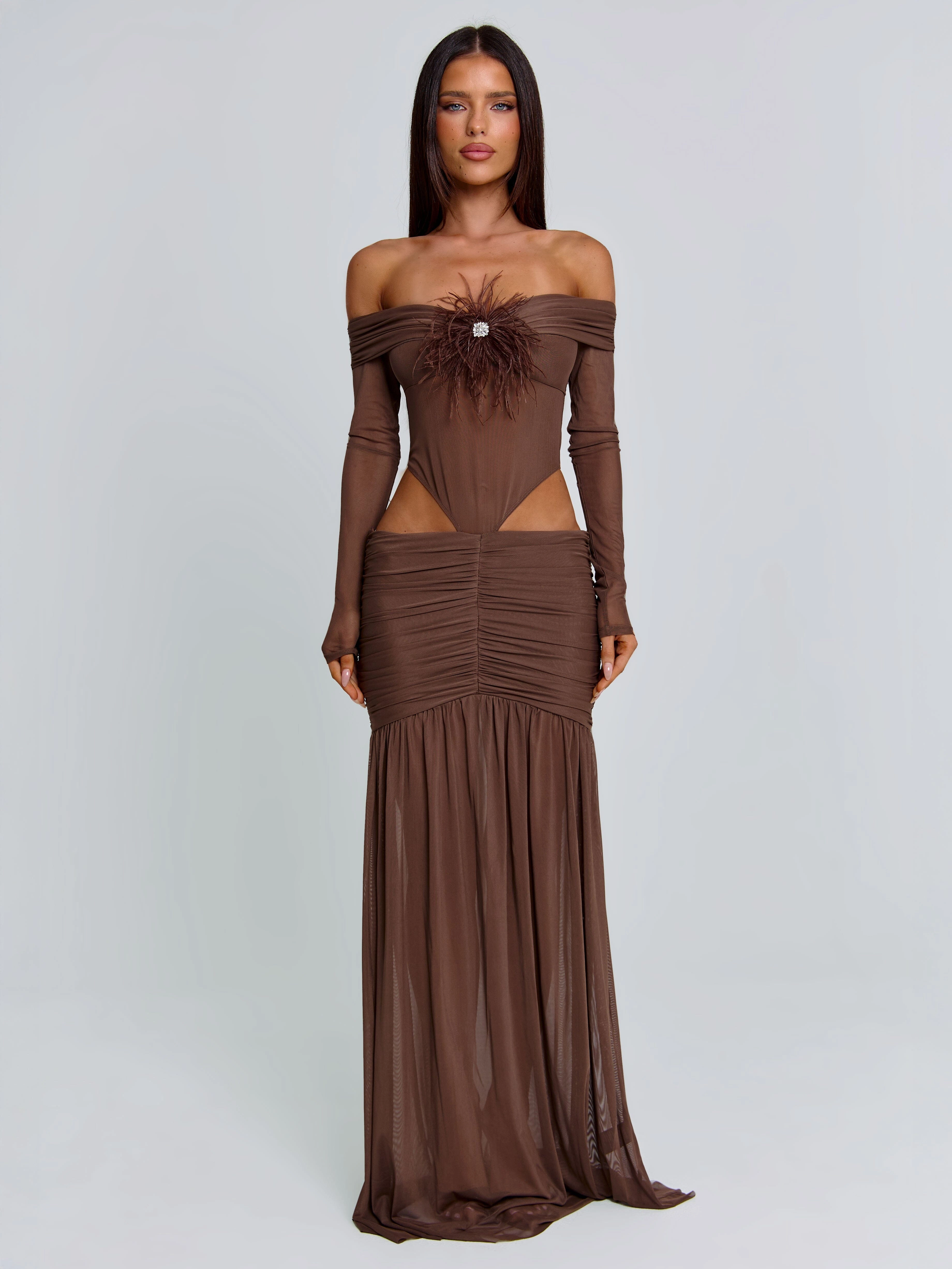 ANGELAE MAXI DRESS CHOCOLATE BROWN Classic Fit Smart Fit