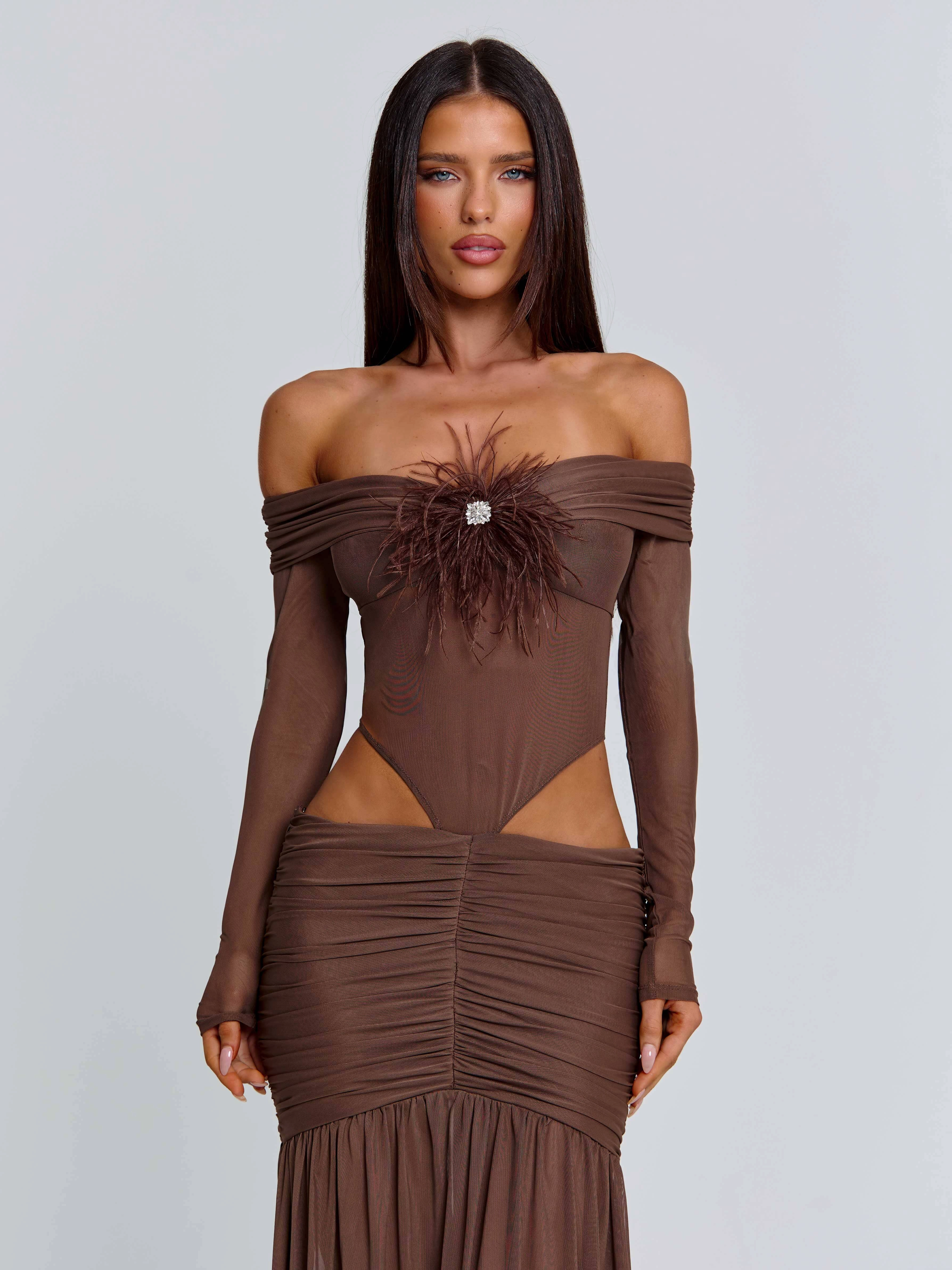 Perfect Style ANGELAE MAXI DRESS CHOCOLATE BROWN
