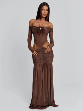 relaxed elegance ANGELAE MAXI DRESS CHOCOLATE BROWN