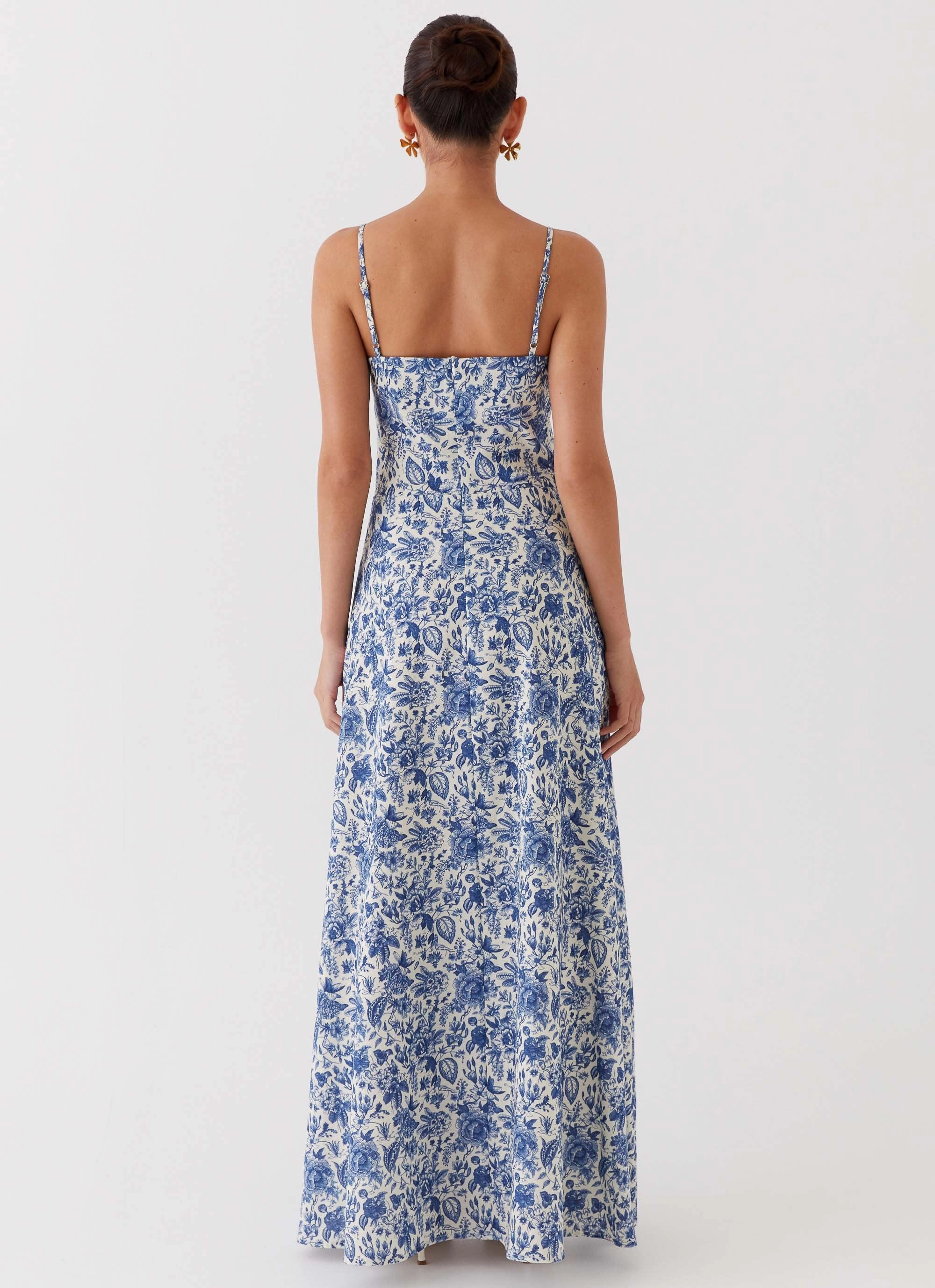 Angelina Linen Maxi Dress - Blue Paisley Chill Friendly Flow Friendly
