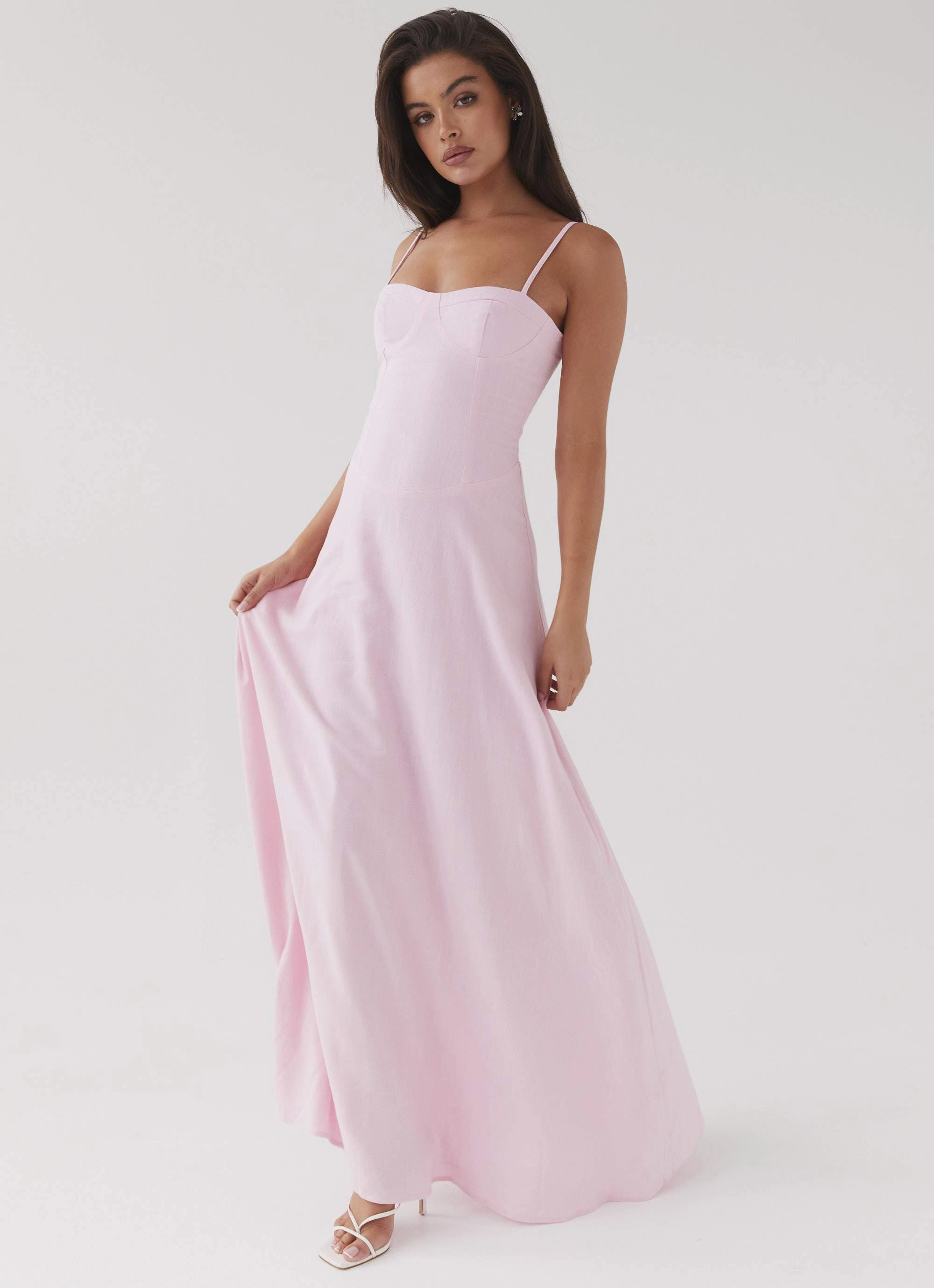Angelina Linen Maxi Dress - Pink Petal Travel Vibe