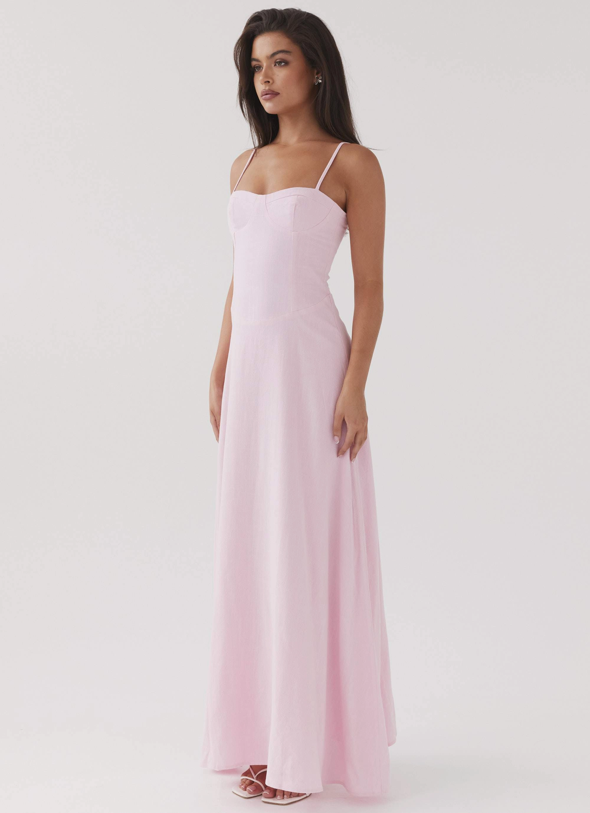 Feminine Details Flawless Waistband Angelina Linen Maxi Dress - Pink Petal
