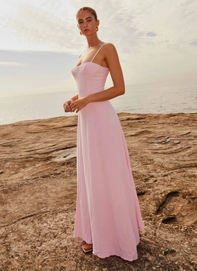 Angelina Linen Maxi Dress - Pink Petal Shine Finish Smooth Wear